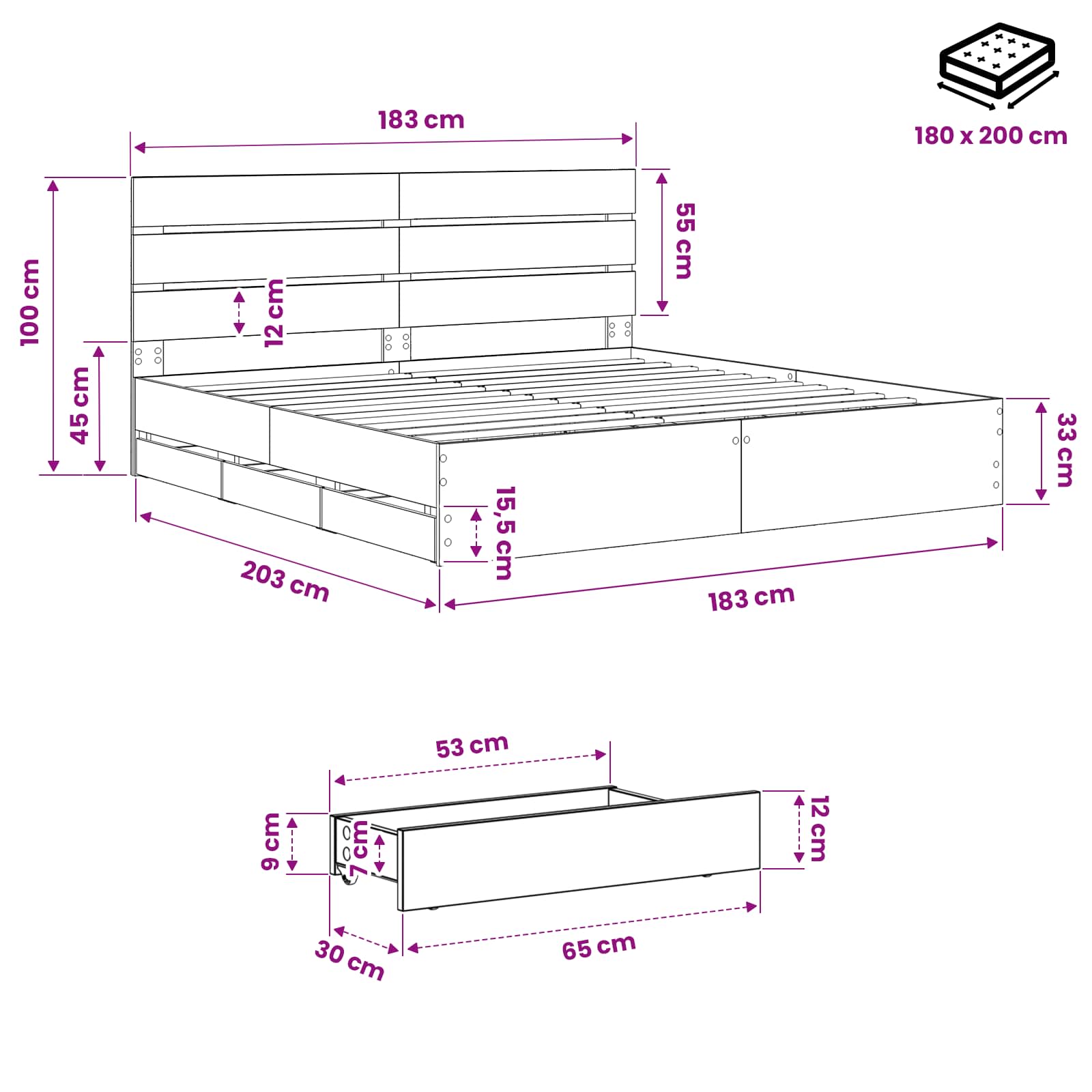 Bed Frame with Storage and Headboard Artisan Oak 180 x 200 cm - Image 9