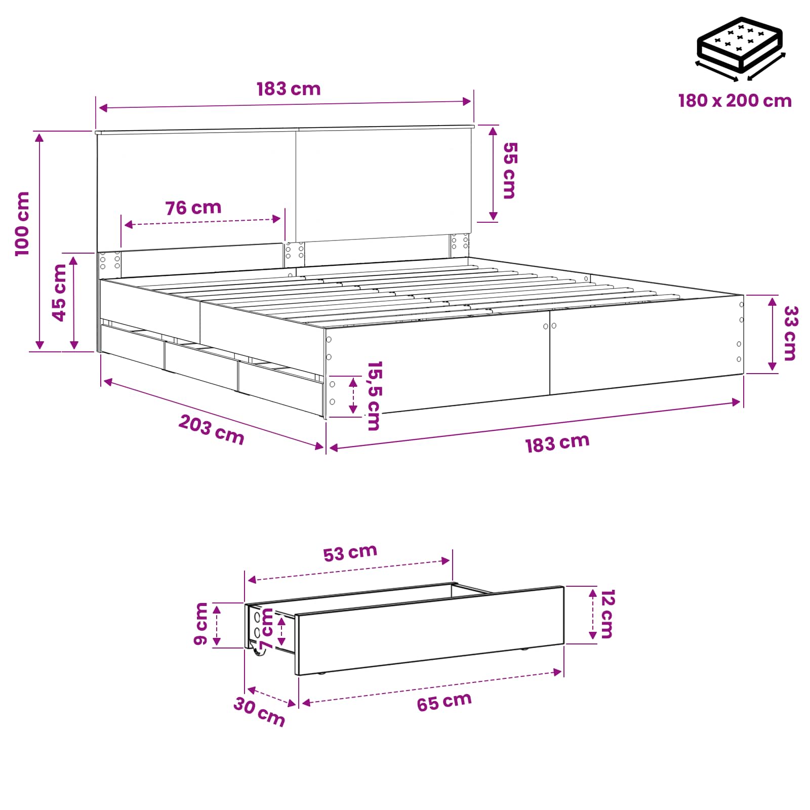 Bed Frame with Storage and Headboard Artisan Oak 180 x 200 cm - Image 9