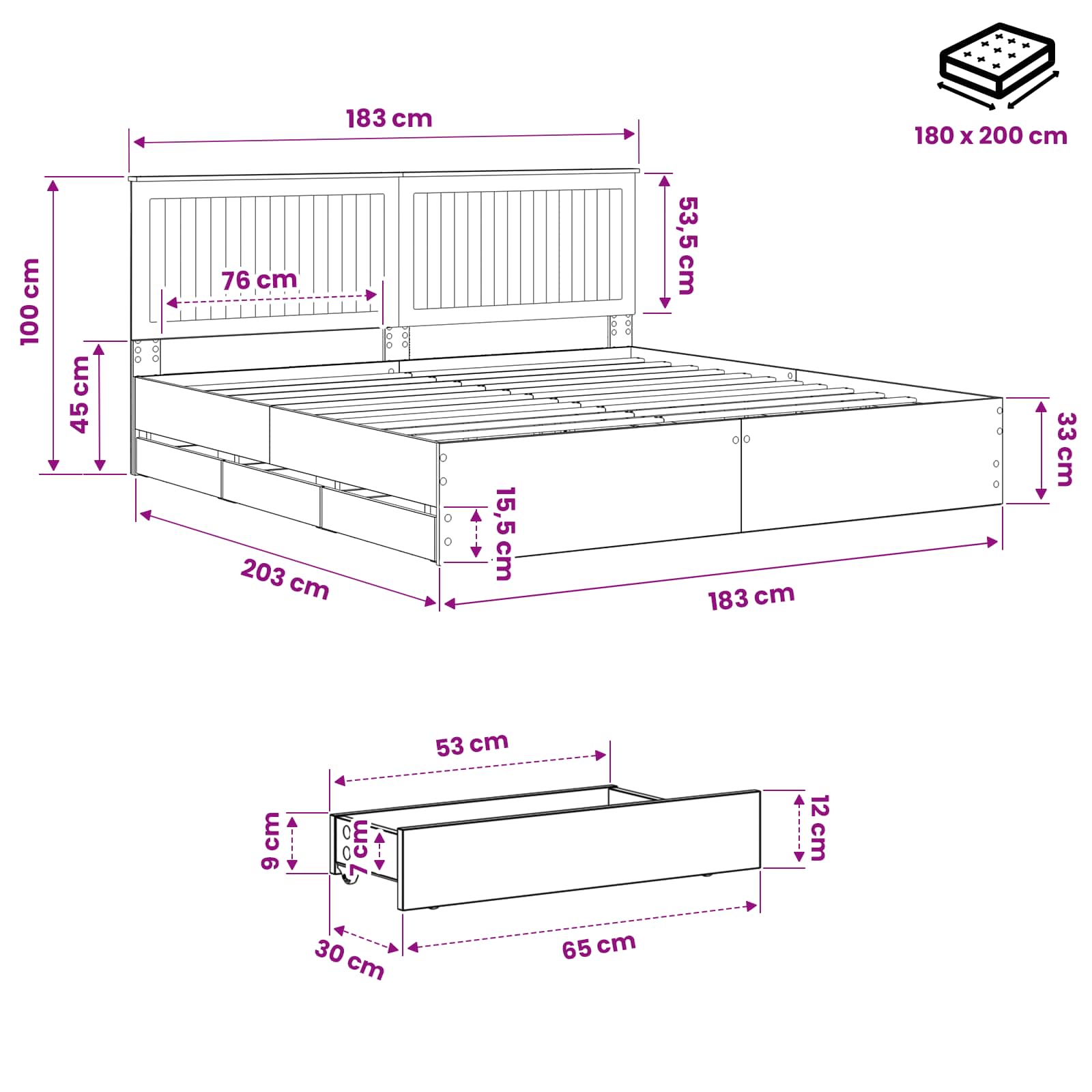 Bed Frame with Storage and Headboard Artisan Oak 180 x 200 cm - Image 9
