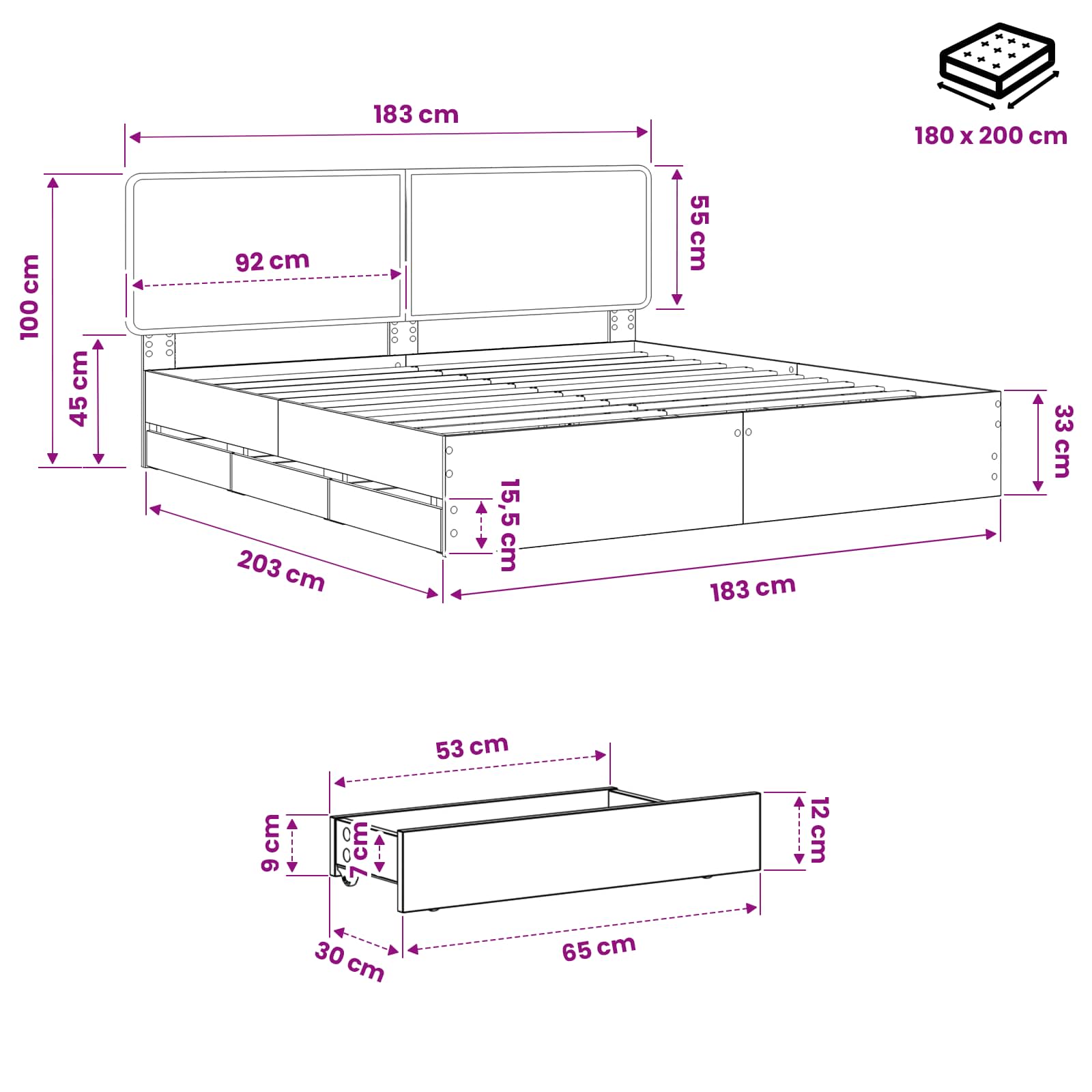 Bed Frame with Storage and Headboard Artisan Oak 180 x 200 cm - Image 9