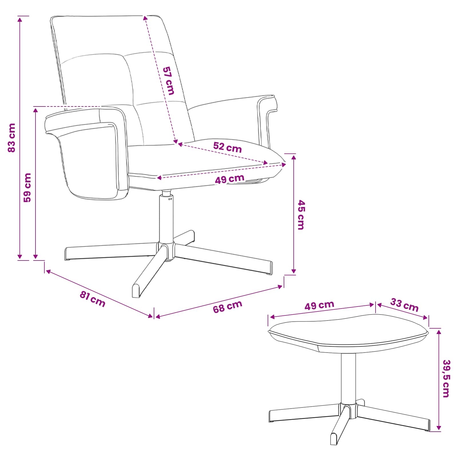vidaXL Drehstuhl mit Hocker Blau Samt – Bild 10