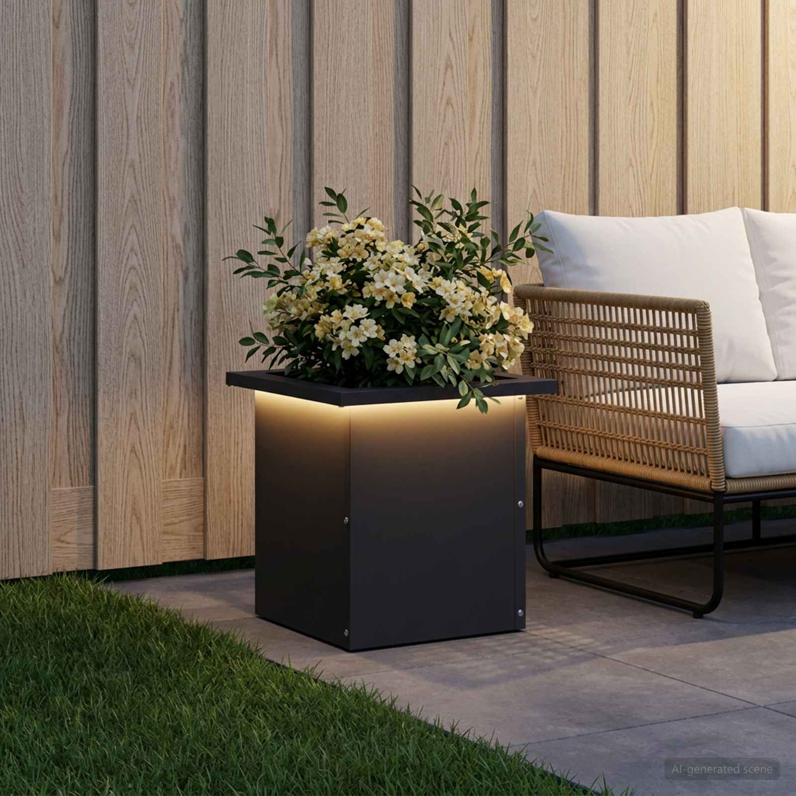 Plantenbak met led Zwart 30 x 30 x 30 cm Staal image 1