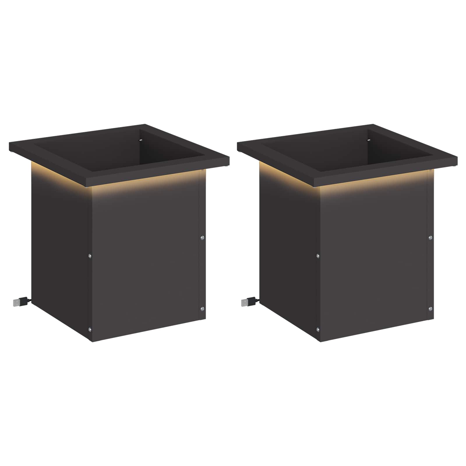 Plantenbak met led 2 st Zwart 30 x 30 x 30 cm Staal image 2