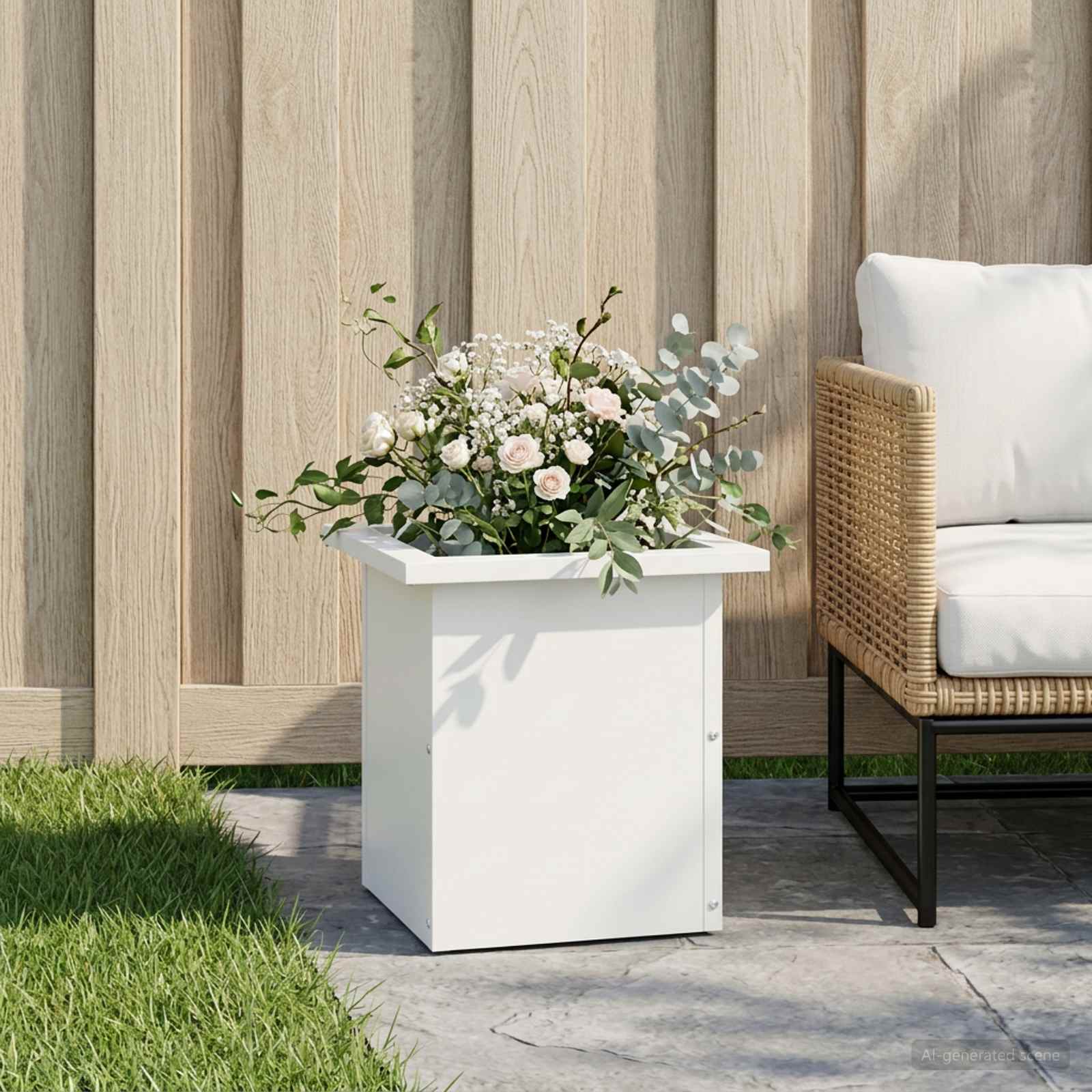 vidaXL Plantekasse med LED Hvid 30 x 30 x 30 cm Stål