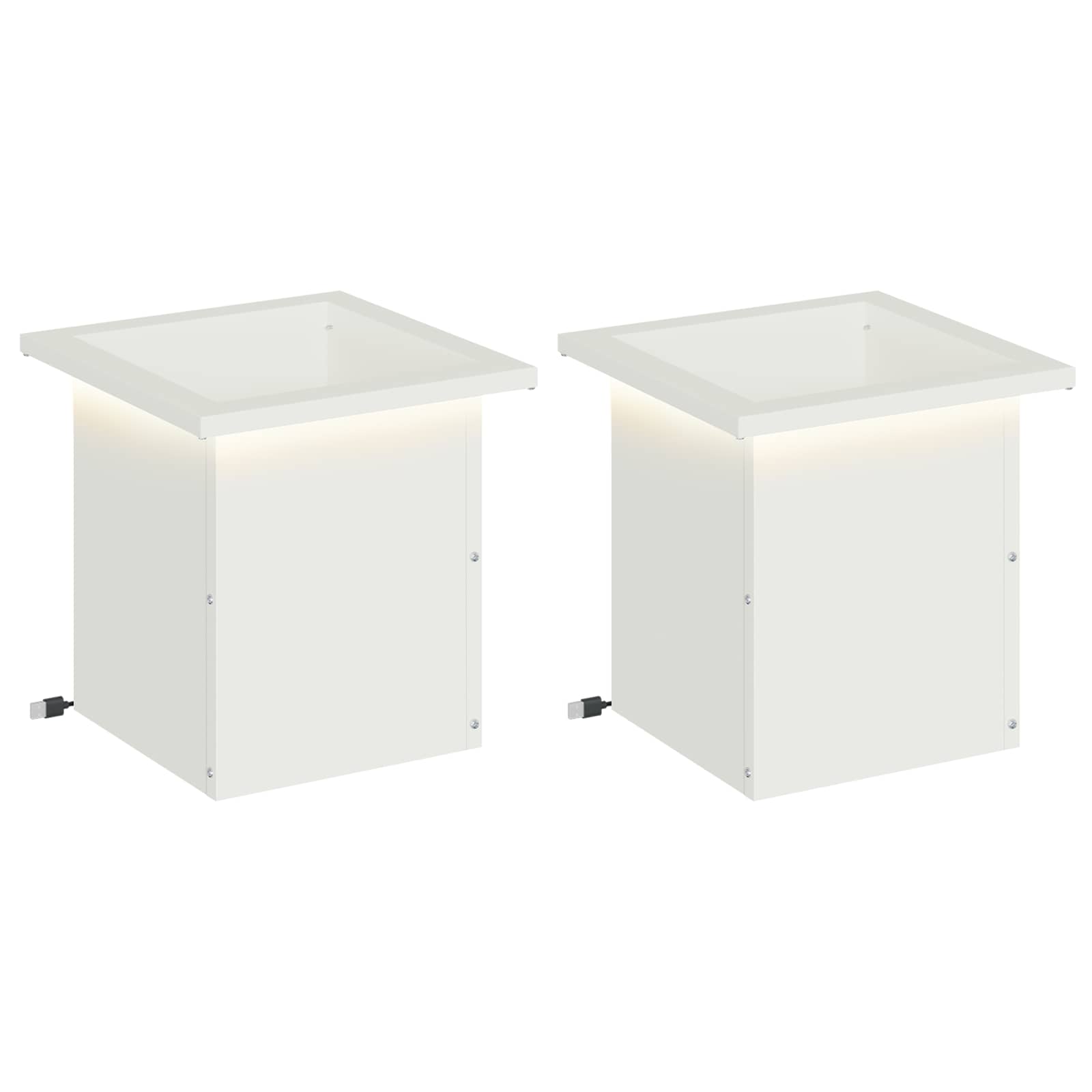 Plantenbak met led 2 st Wit 30 x 30 x 30 cm Staal image 2