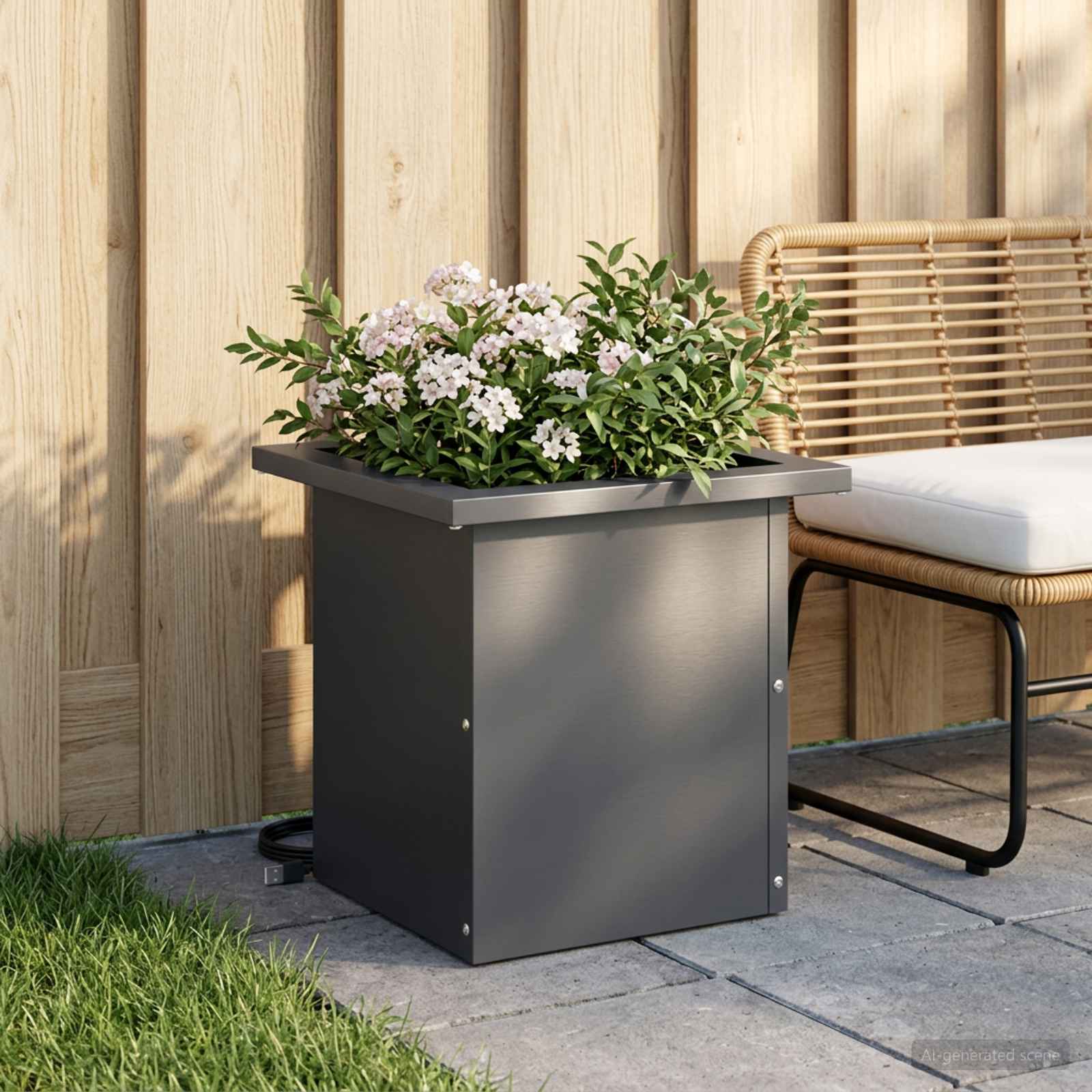 Plantenbak met led Antraciet 30 x 30 x 30 cm Staal image 1