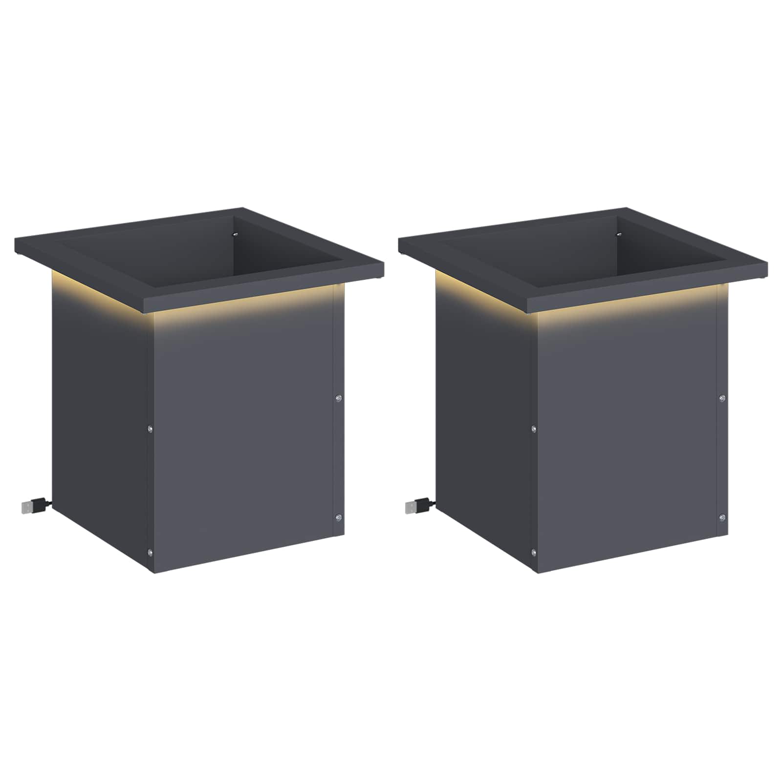 Plantenbak met led 2 st Antraciet 30 x 30 x 30 cm Staal image 2