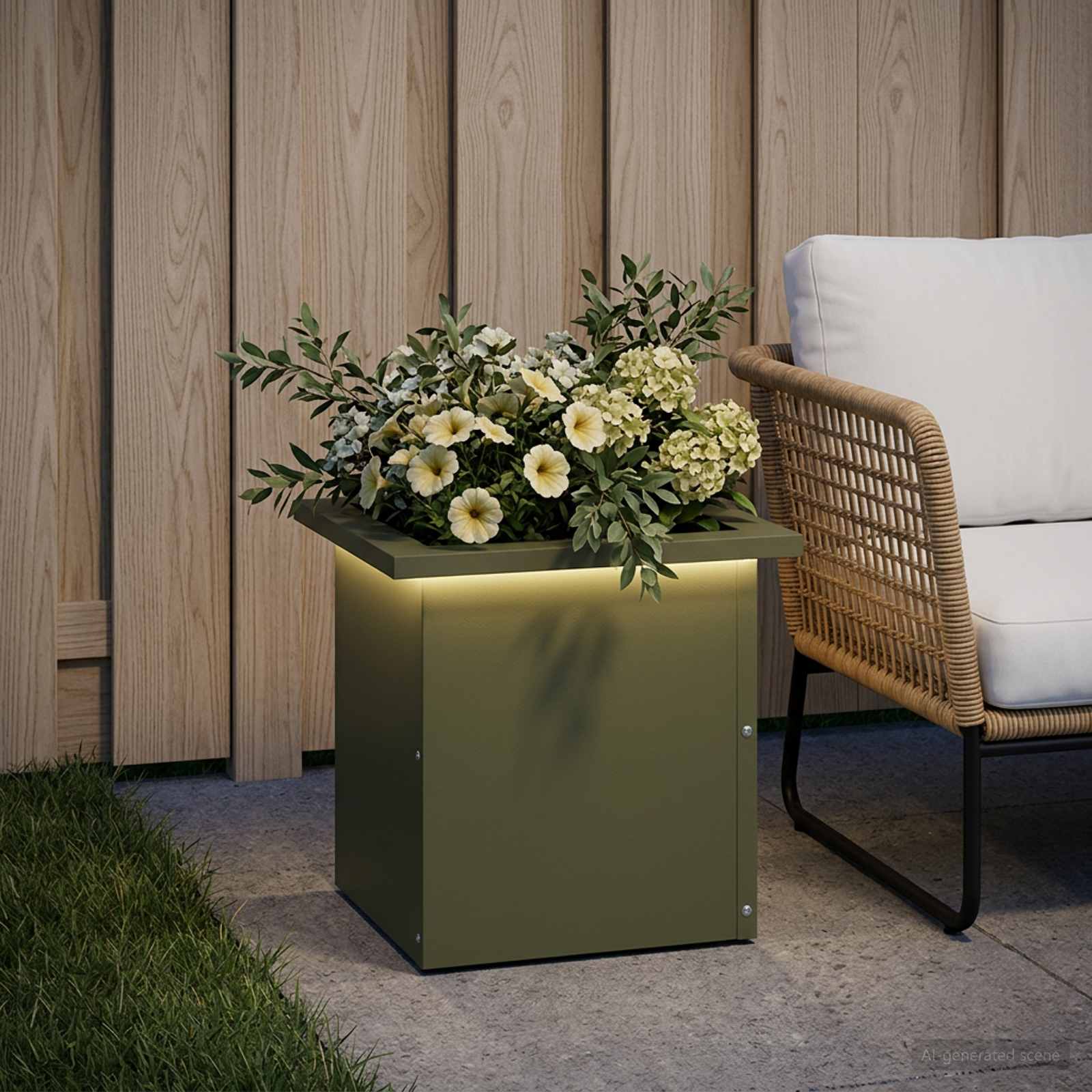 Plantenbak met led Olijfgroen 30 x 30 x 30 cm Staal image 3