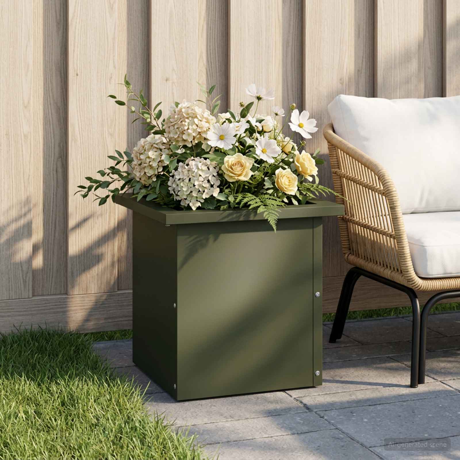 Plantenbak met led Olijfgroen 30 x 30 x 30 cm Staal image 1
