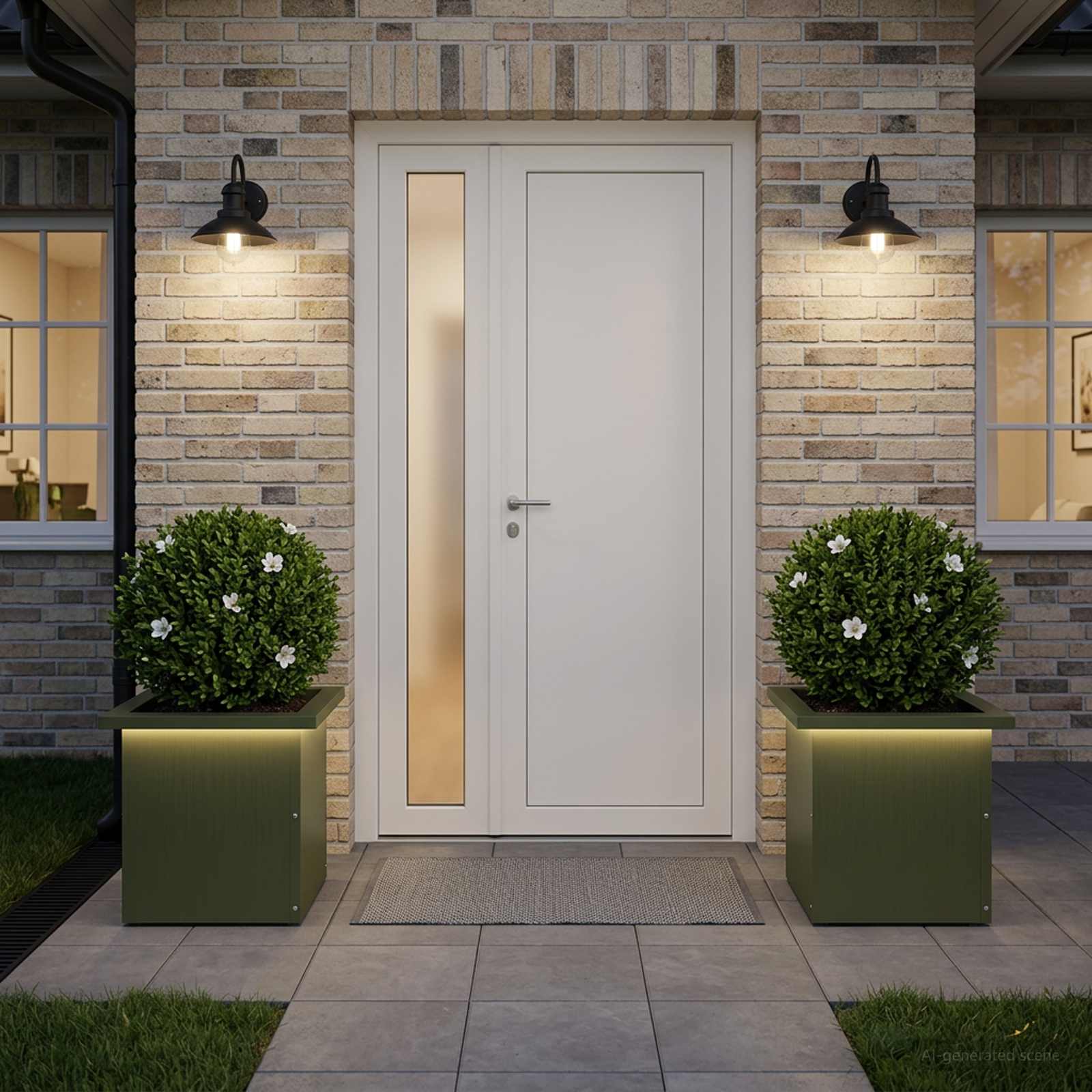 Plantenbak met led 2 st Olijfgroen 30 x 30 x 30 cm Staal image 1