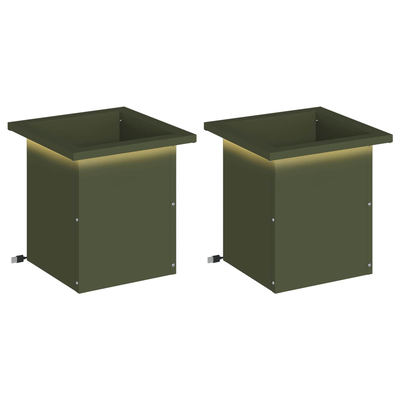 Plantenbak met led 2 st Olijfgroen 30 x 30 x 30 cm Staal image 2