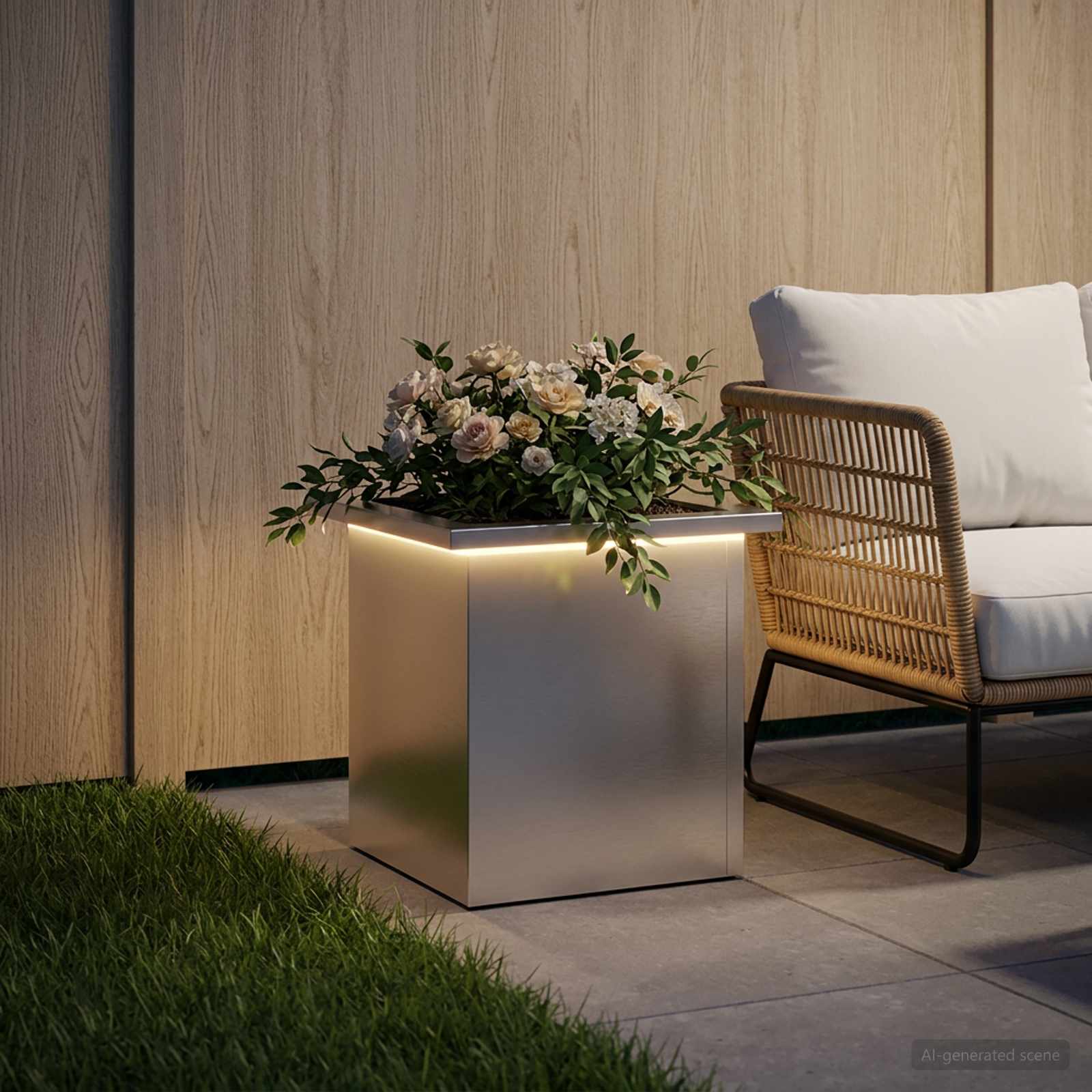 Plantenbak met led zilver 30 x 30 x 30 cm Gegalvaniseerd staal image 3