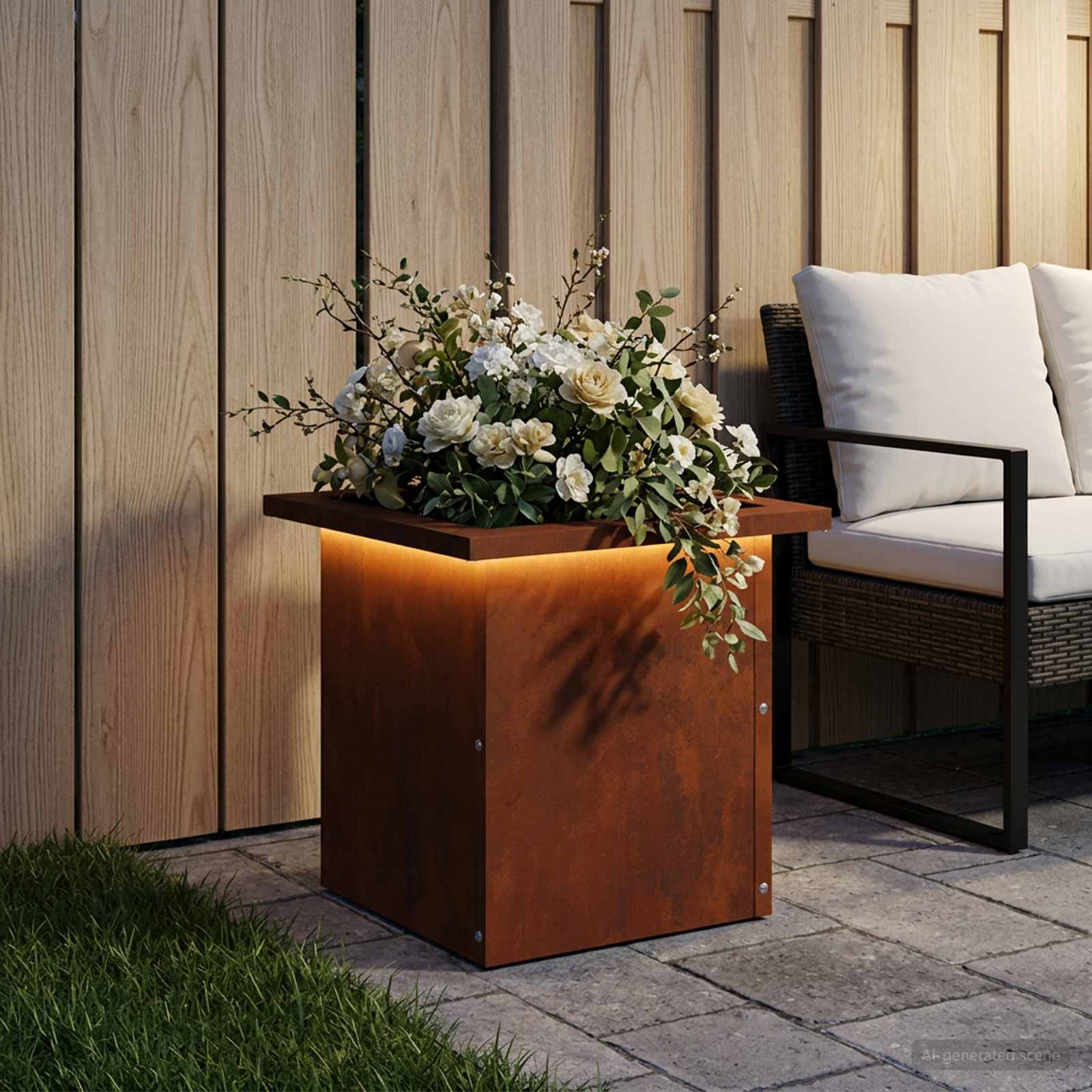 Plantenbak met led Roestkleurig 30 x 30 x 30 cm weervast staal image 3