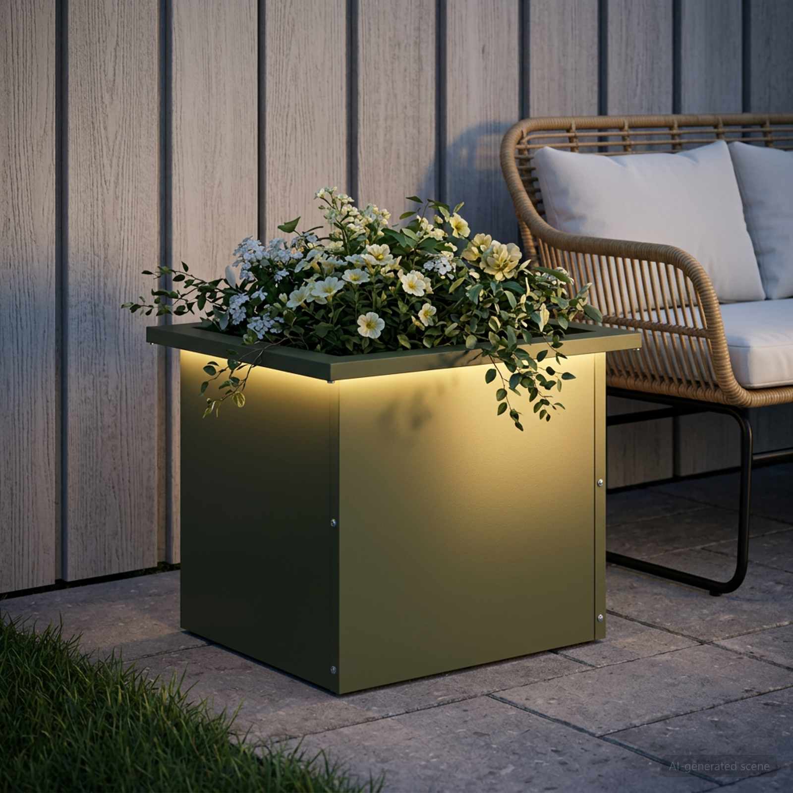 Plantenbak met led Olijfgroen 30 x 40 x 30 cm Staal image 1