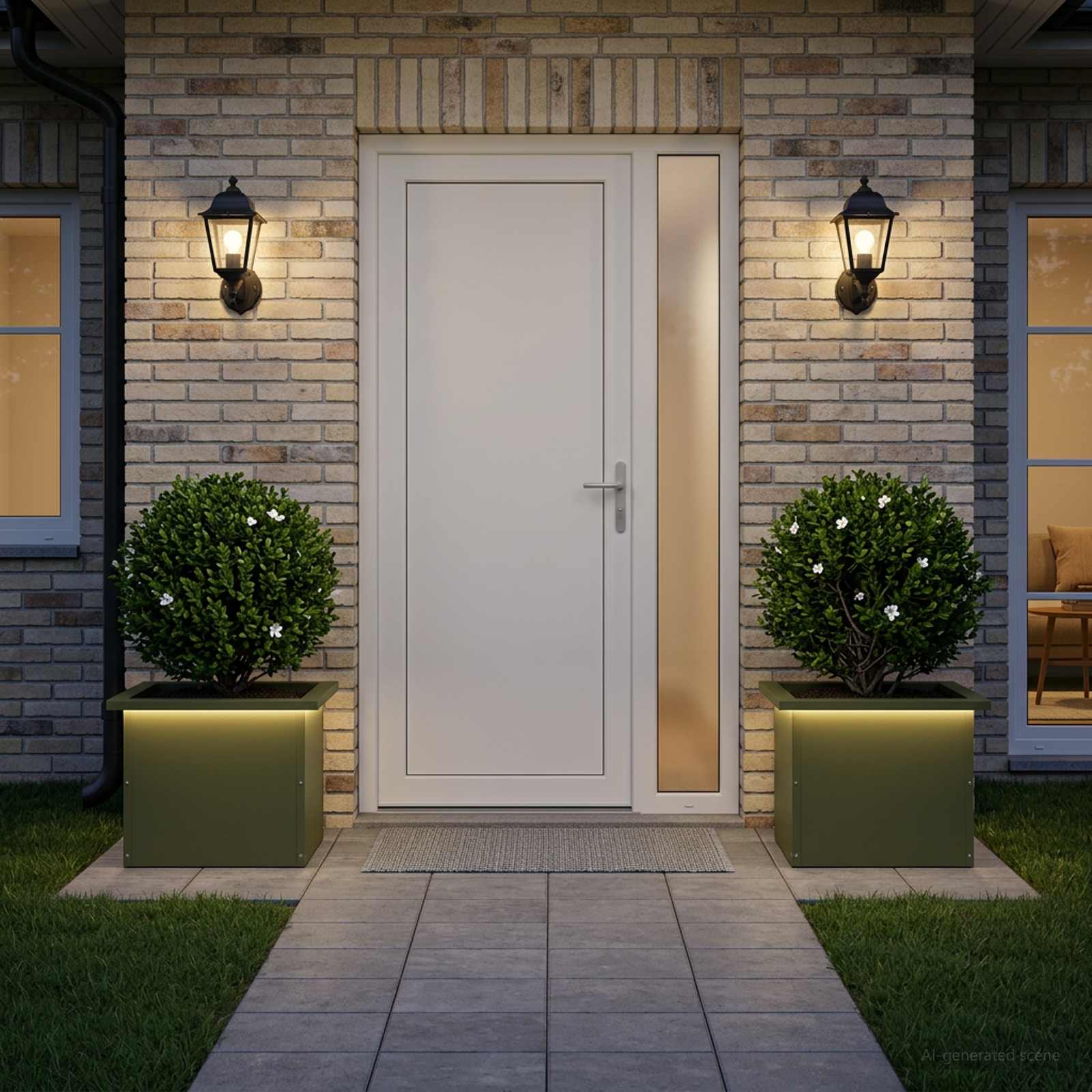Plantenbak met led 2 st Olijfgroen 30 x 40 x 30 cm Staal image 1