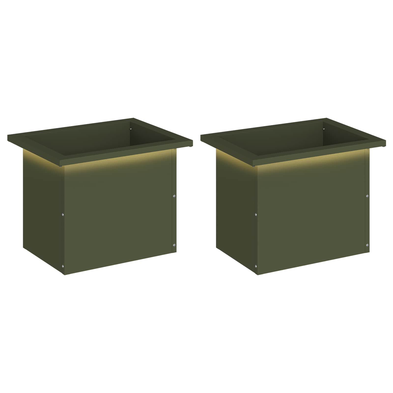 Plantenbak met led 2 st Olijfgroen 30 x 40 x 30 cm Staal image 2