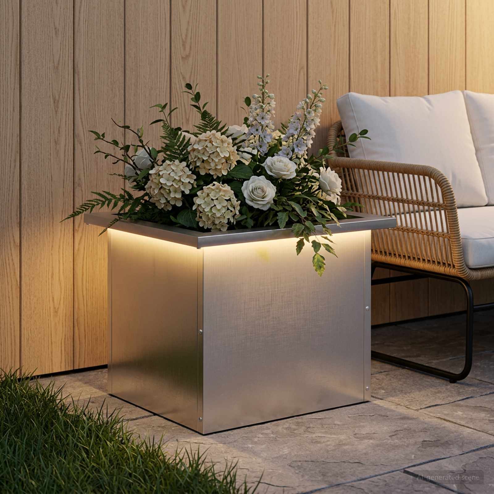 Plantenbak met led zilver 30 x 40 x 30 cm Roestvrij staal image 1