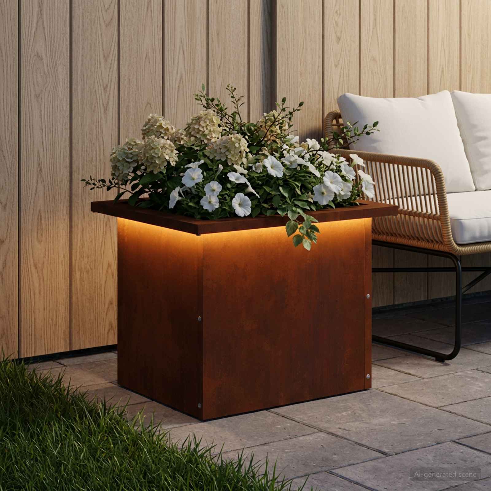 Plantenbak met led Roestkleurig 30 x 40 x 30 cm weervast staal image 3