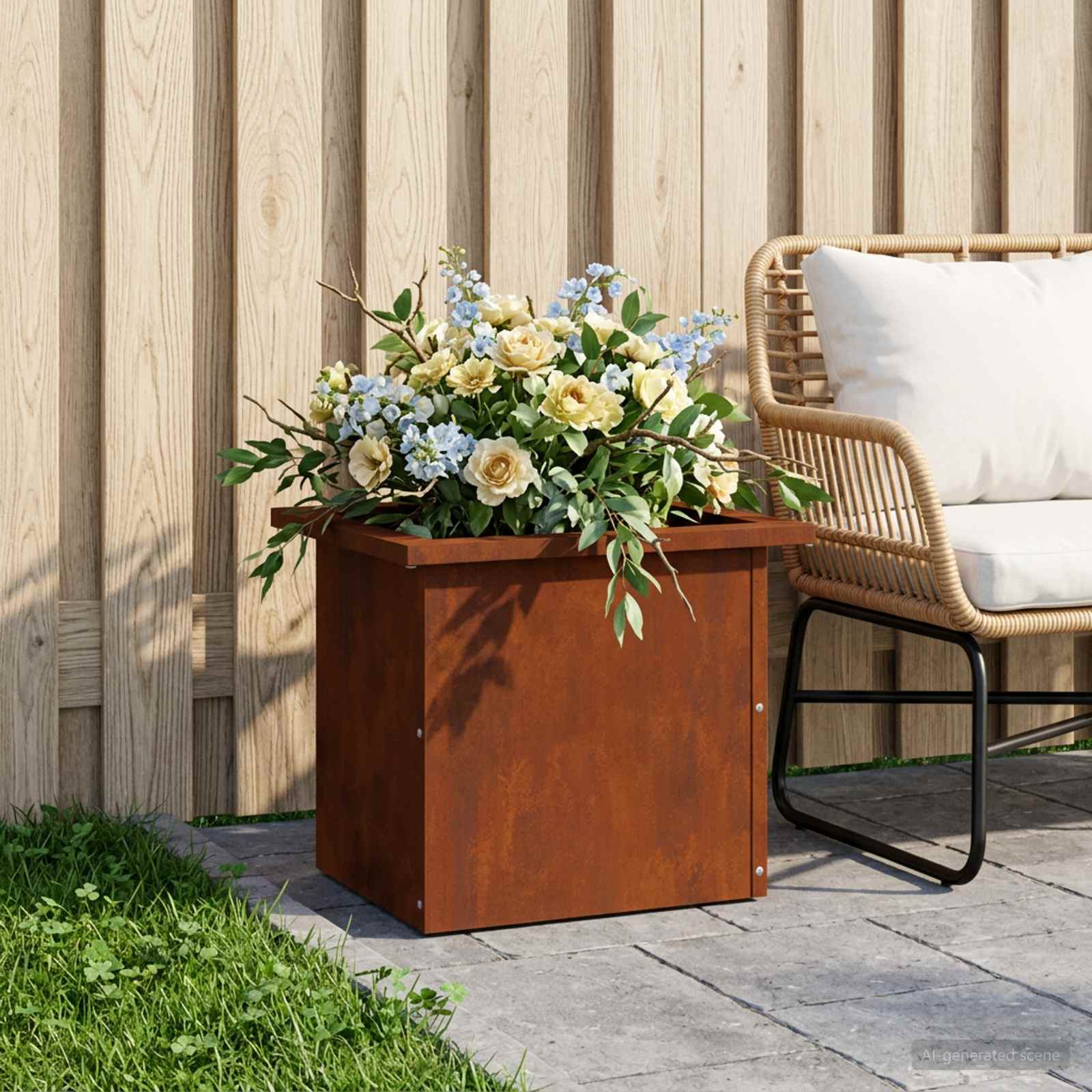 Plantenbak met led Roestkleurig 30 x 40 x 30 cm weervast staal image 1