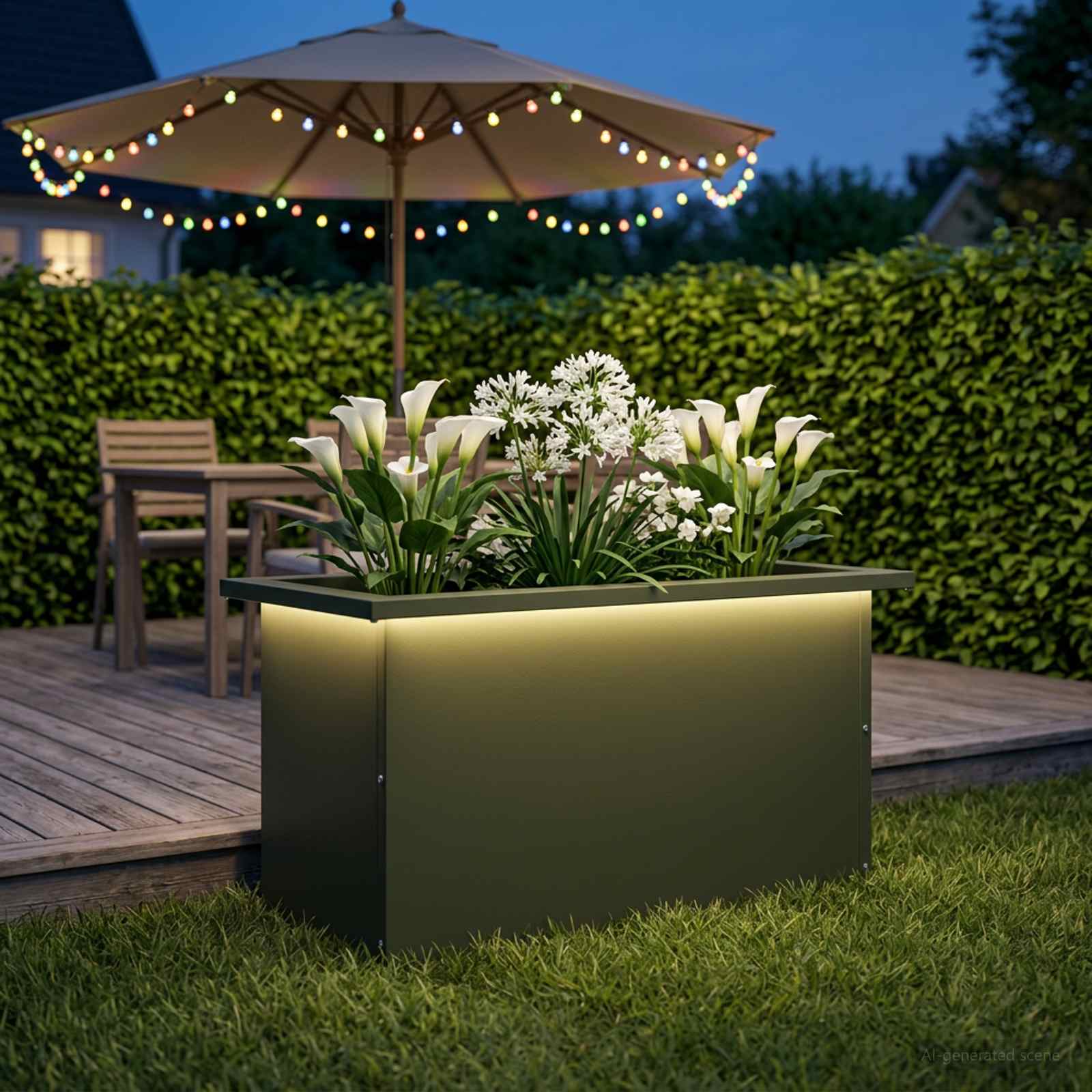 Plantenbak met led Olijfgroen 30 x 60 x 30 cm Staal image 1