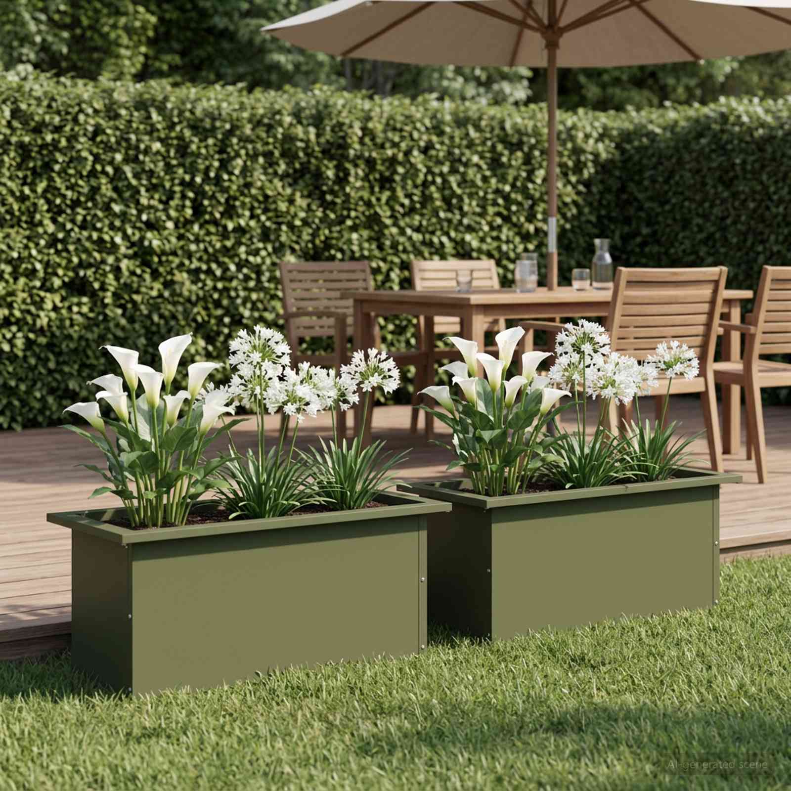 Plantenbak met led 2 st Olijfgroen 30 x 60 x 30 cm Staal image 3