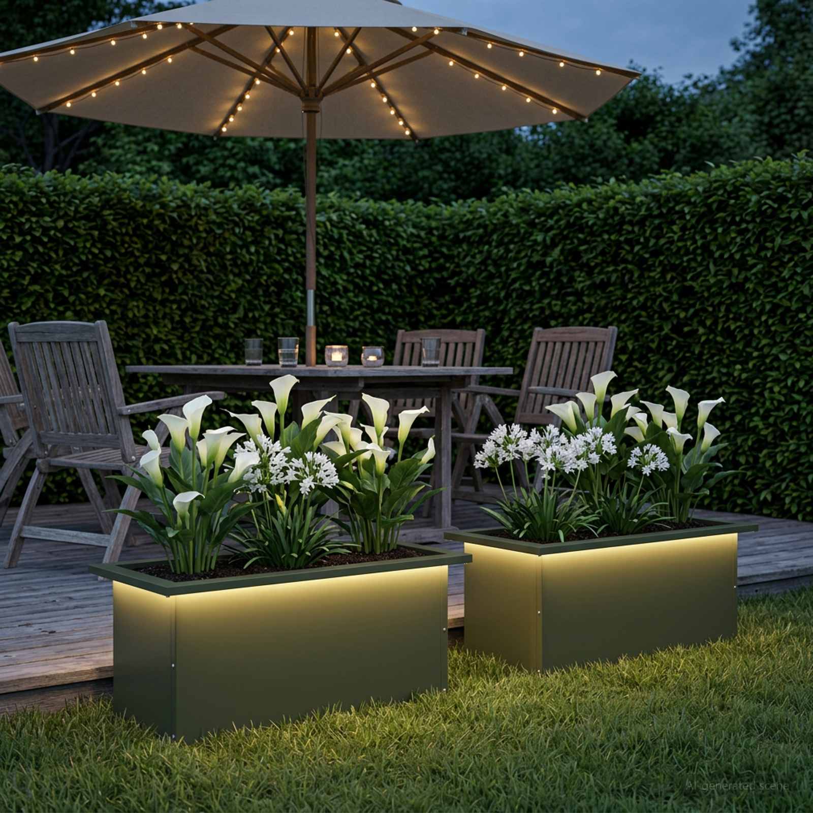 Plantenbak met led 2 st Olijfgroen 30 x 60 x 30 cm Staal image 1