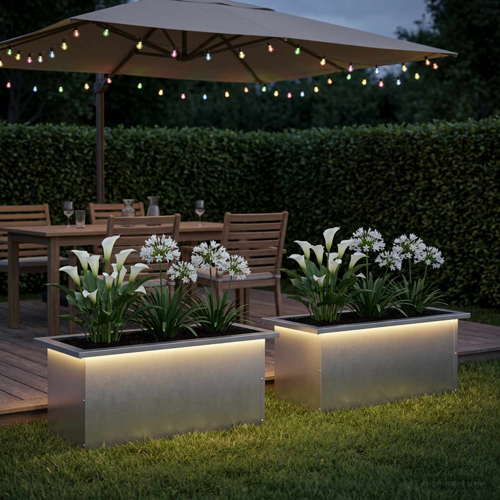 Plantenbak met led 2 st zilver 30 x 60 x 30 cm Roestvrij staal image 1