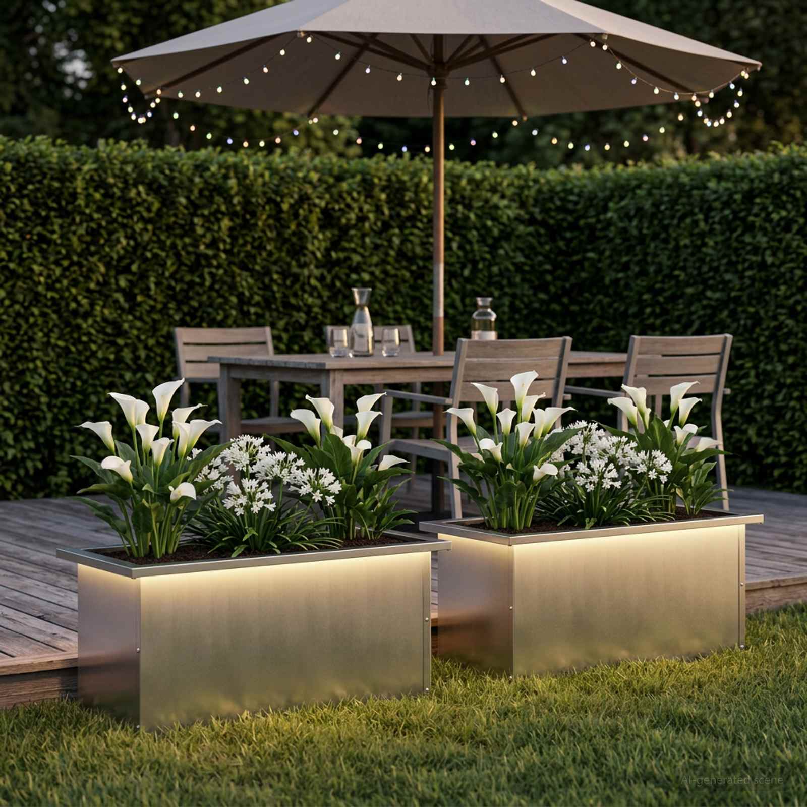 Plantenbak met led 2 st zilver 30 x 60 x 30 cm image 1