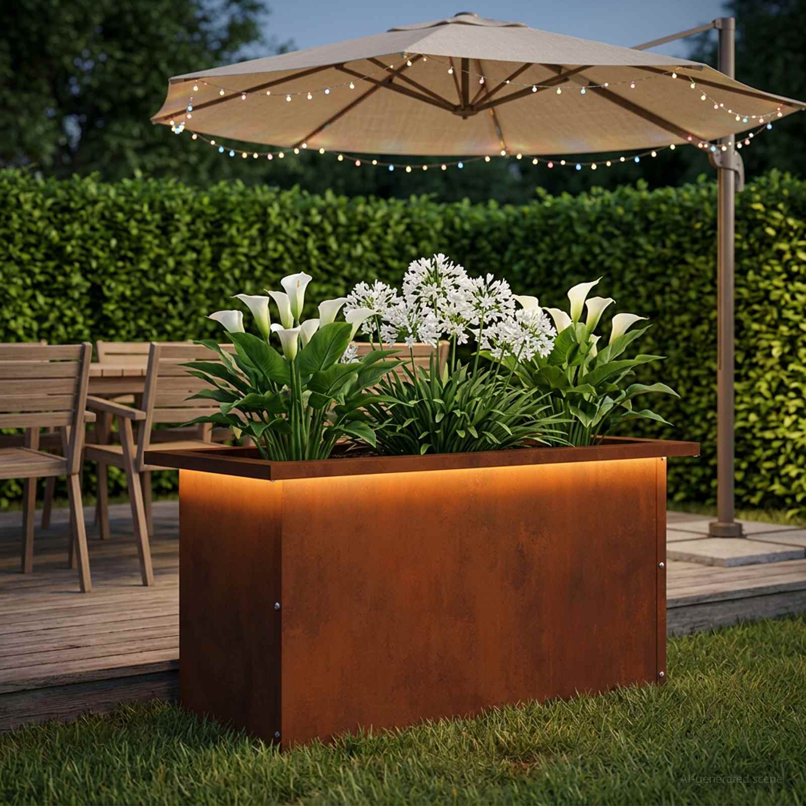 Plantenbak met led Roestkleurig 30 x 60 x 30 cm weervast staal image 1