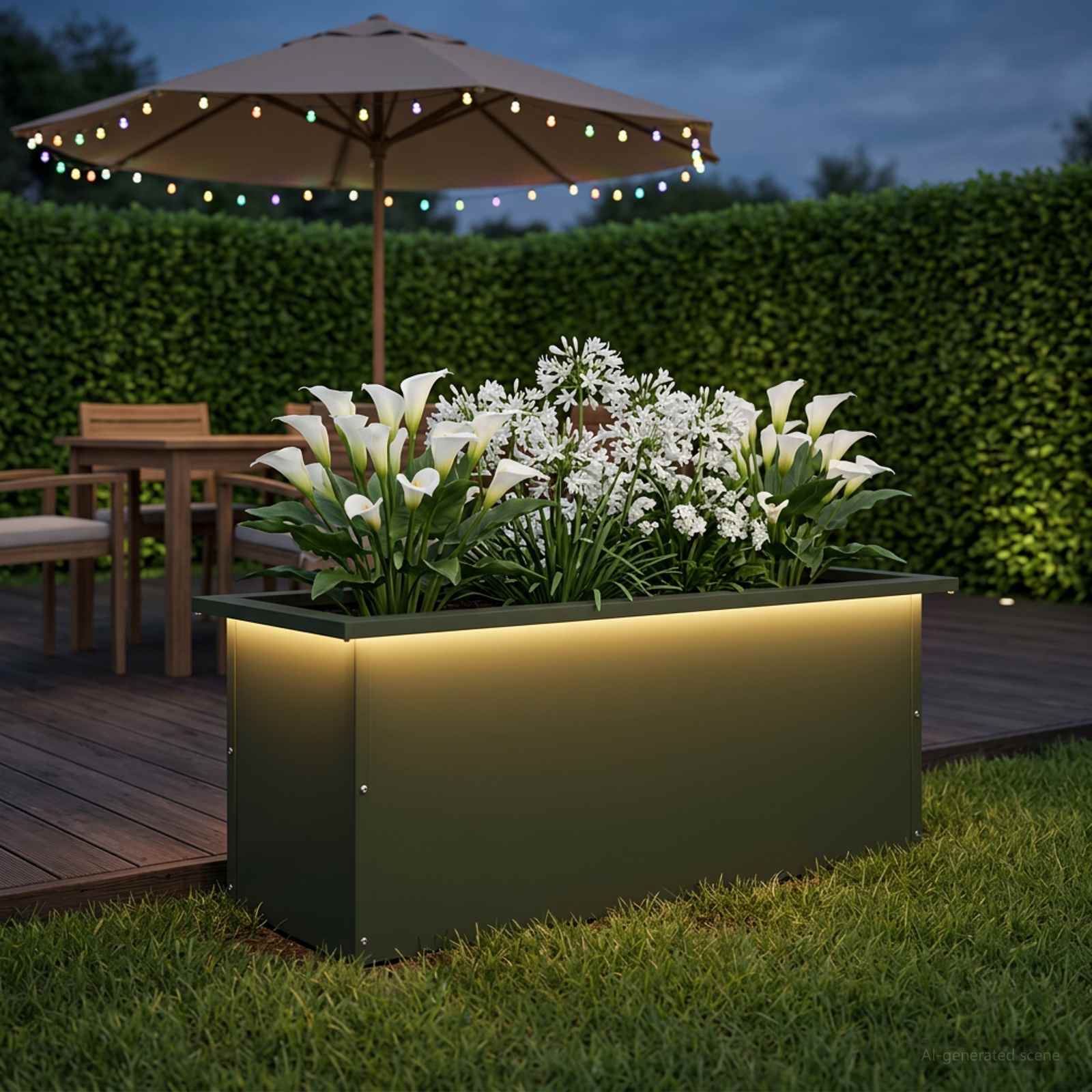 Plantenbak met led Olijfgroen 30 x 80 x 30 cm Staal image 1