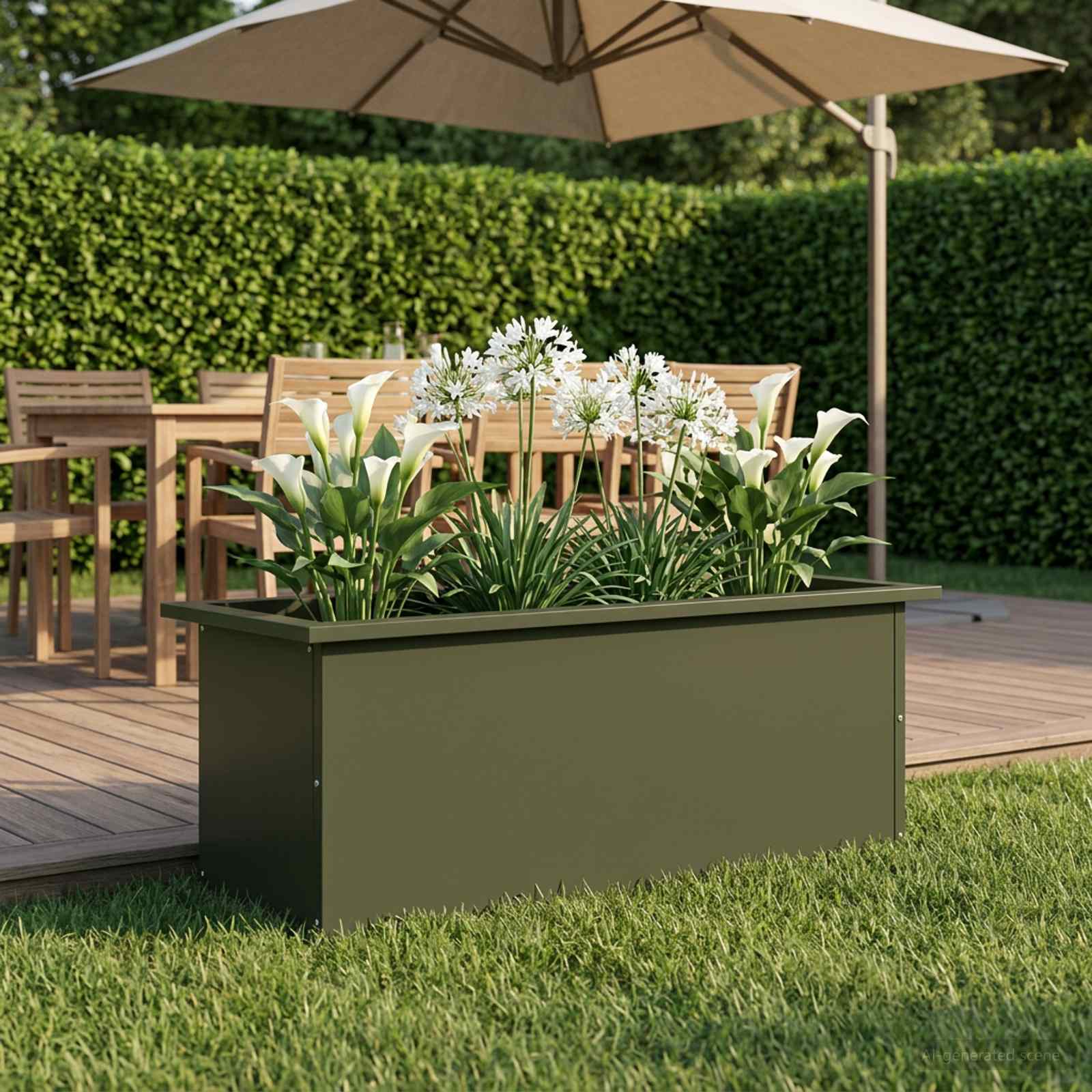 Plantenbak met led Olijfgroen 30 x 80 x 30 cm Staal image 3