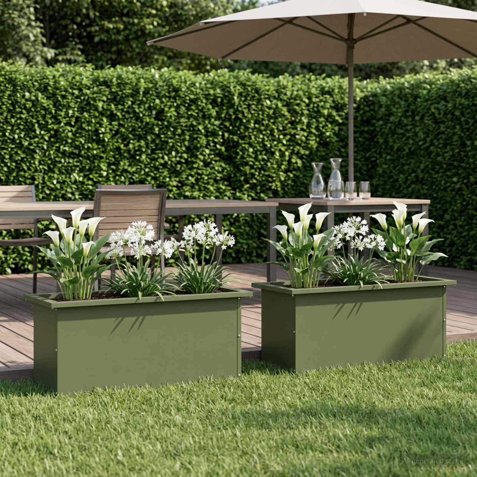 Plantenbak met led 2 st Olijfgroen 30 x 80 x 30 cm Staal image 1