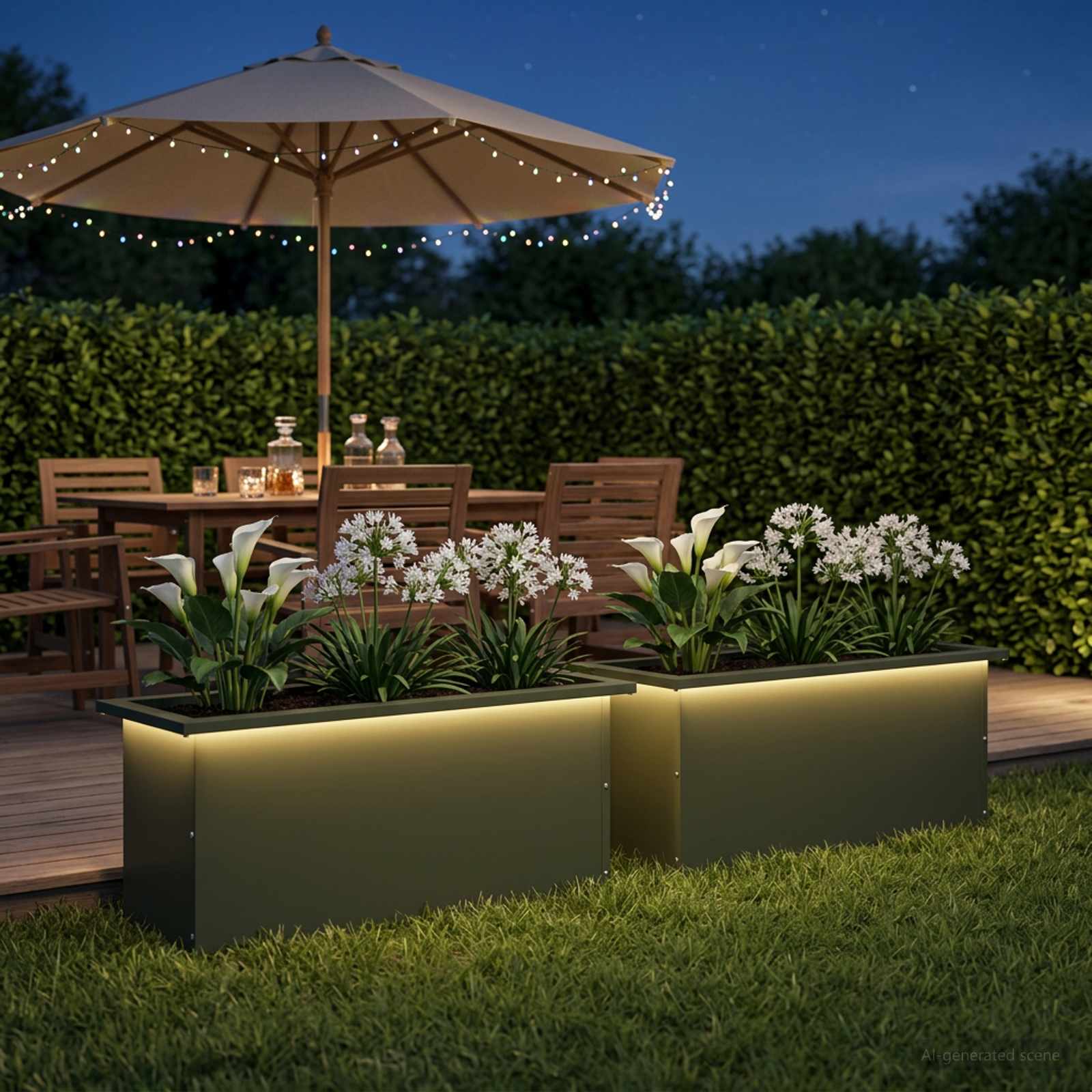 Plantenbak met led 2 st Olijfgroen 30 x 80 x 30 cm Staal image 3