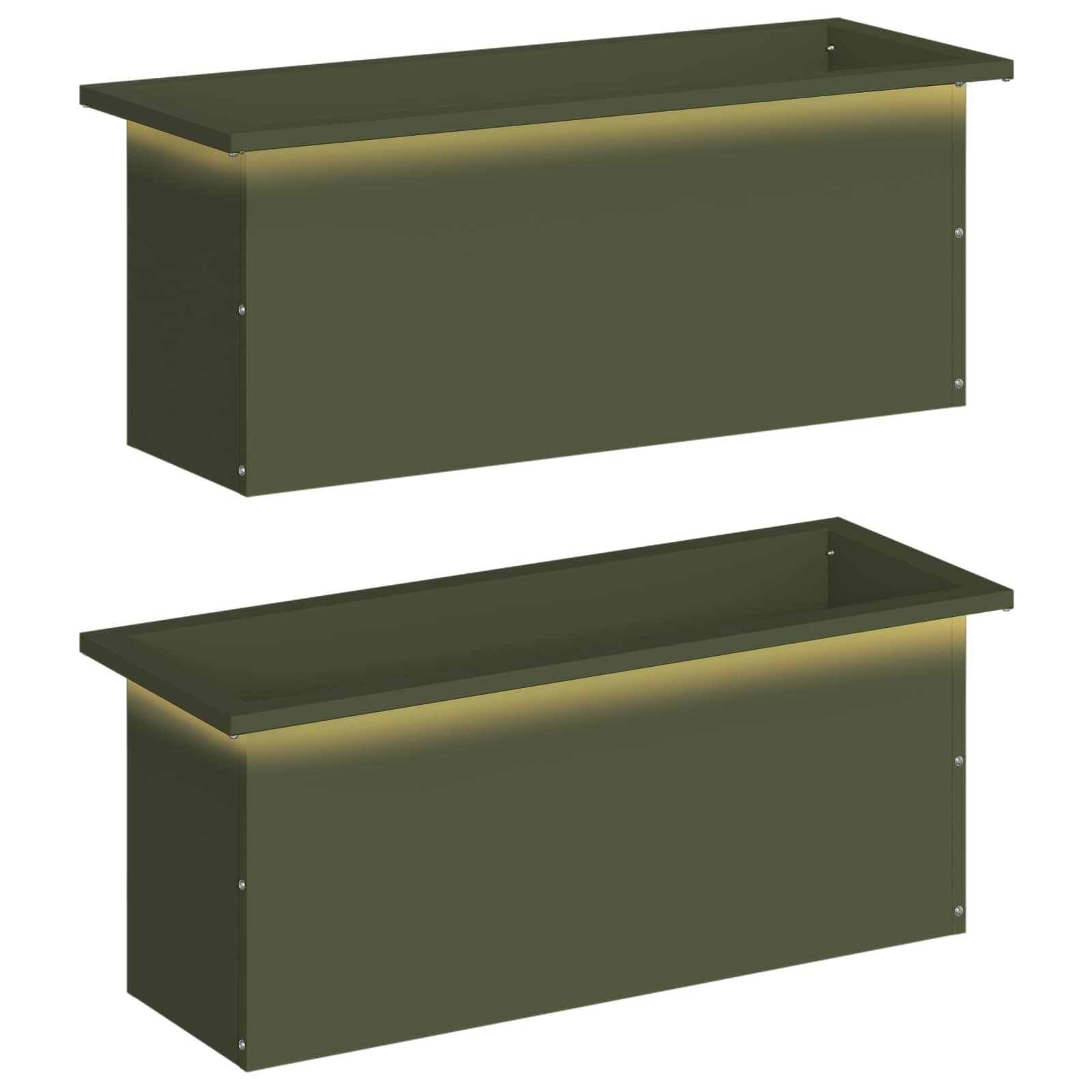 Plantenbak met led 2 st Olijfgroen 30 x 80 x 30 cm Staal image 2