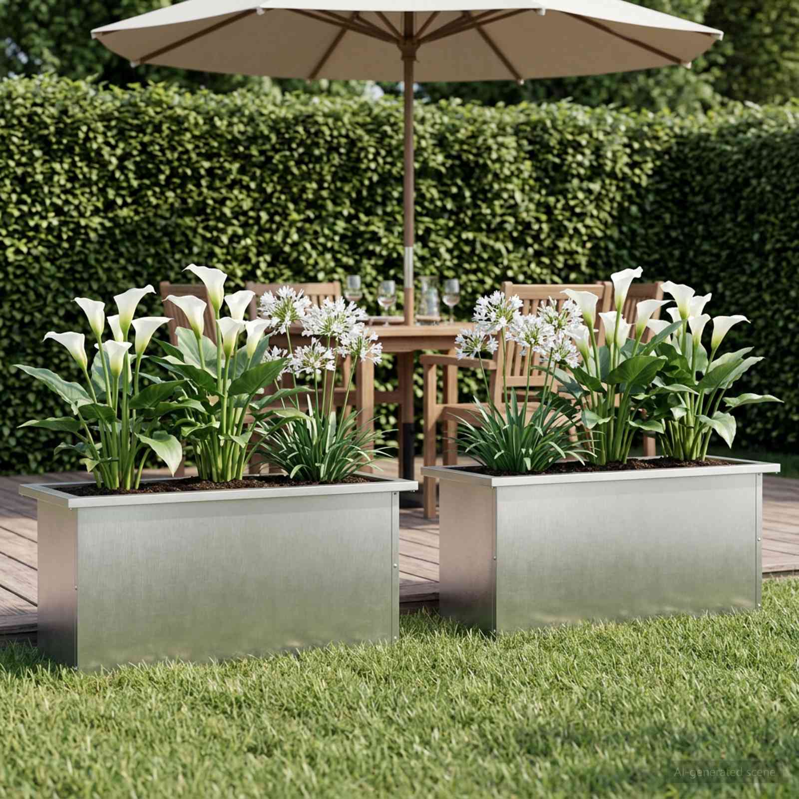 Plantenbak met led 2 st zilver 30 x 80 x 30 cm Roestvrij staal image 3
