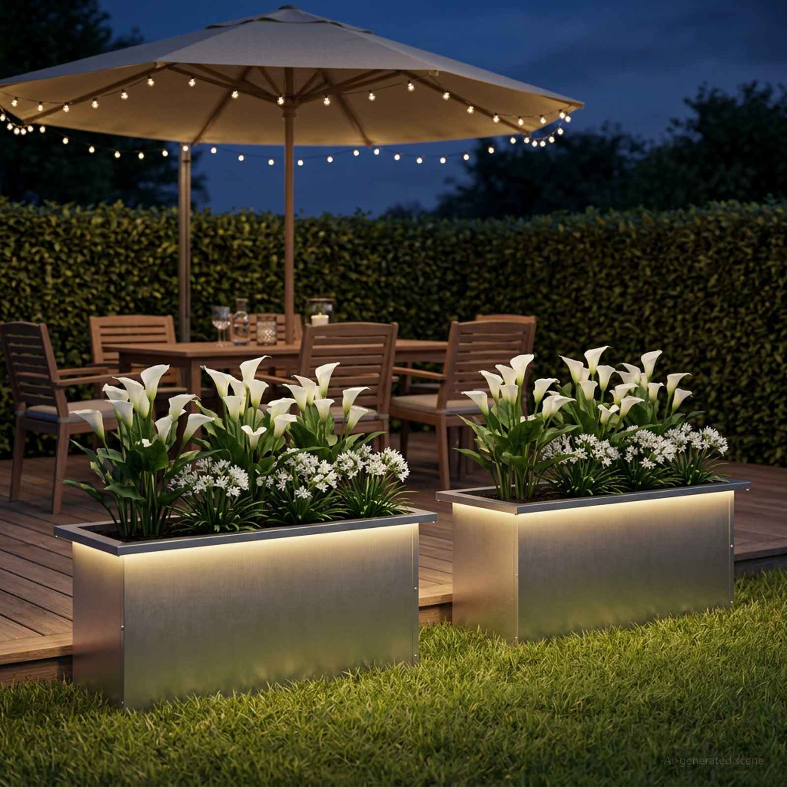 Plantenbak met led 2 st zilver 30 x 80 x 30 cm Roestvrij staal image 1