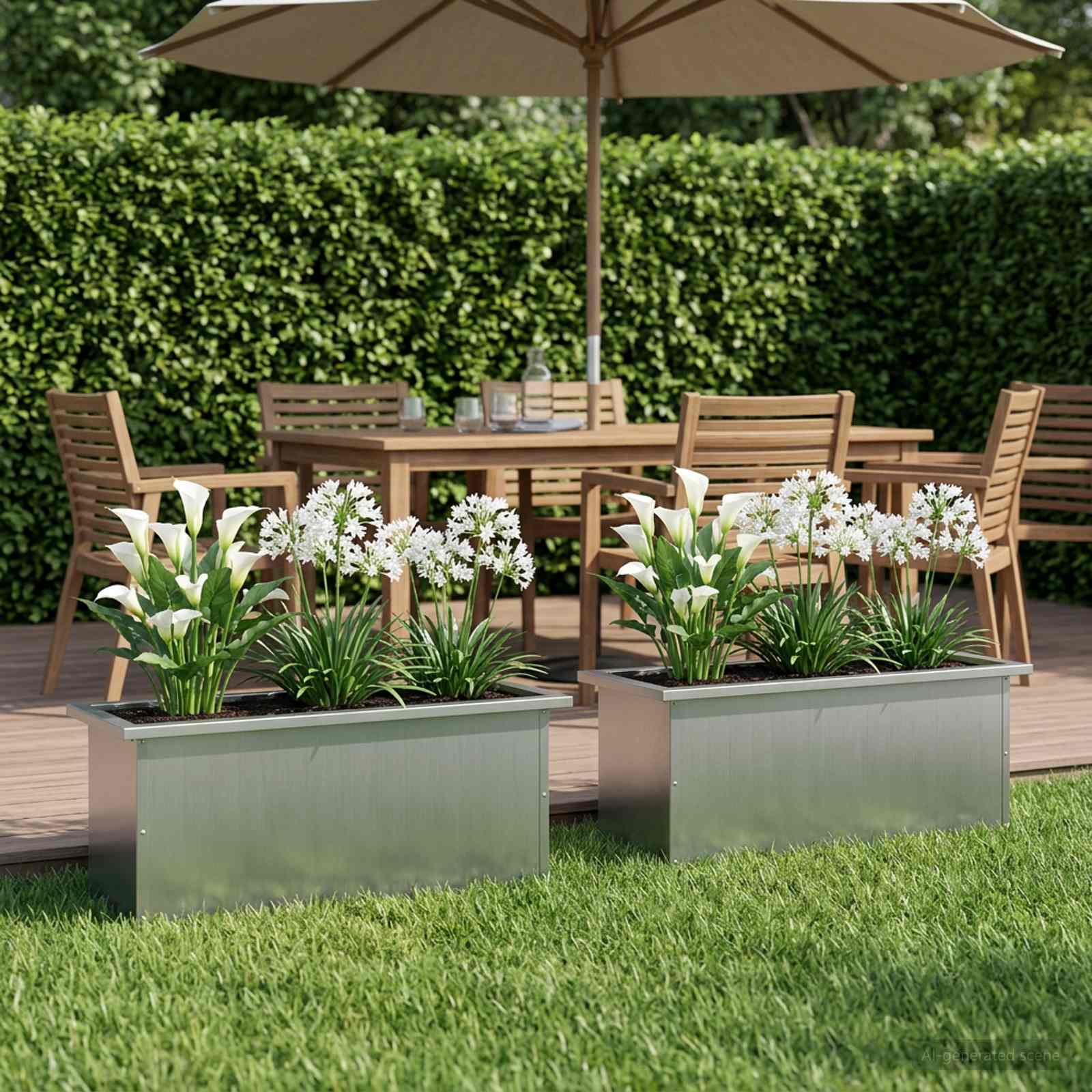 Plantenbak met led 2 st zilver 30 x 80 x 30 cm image 1