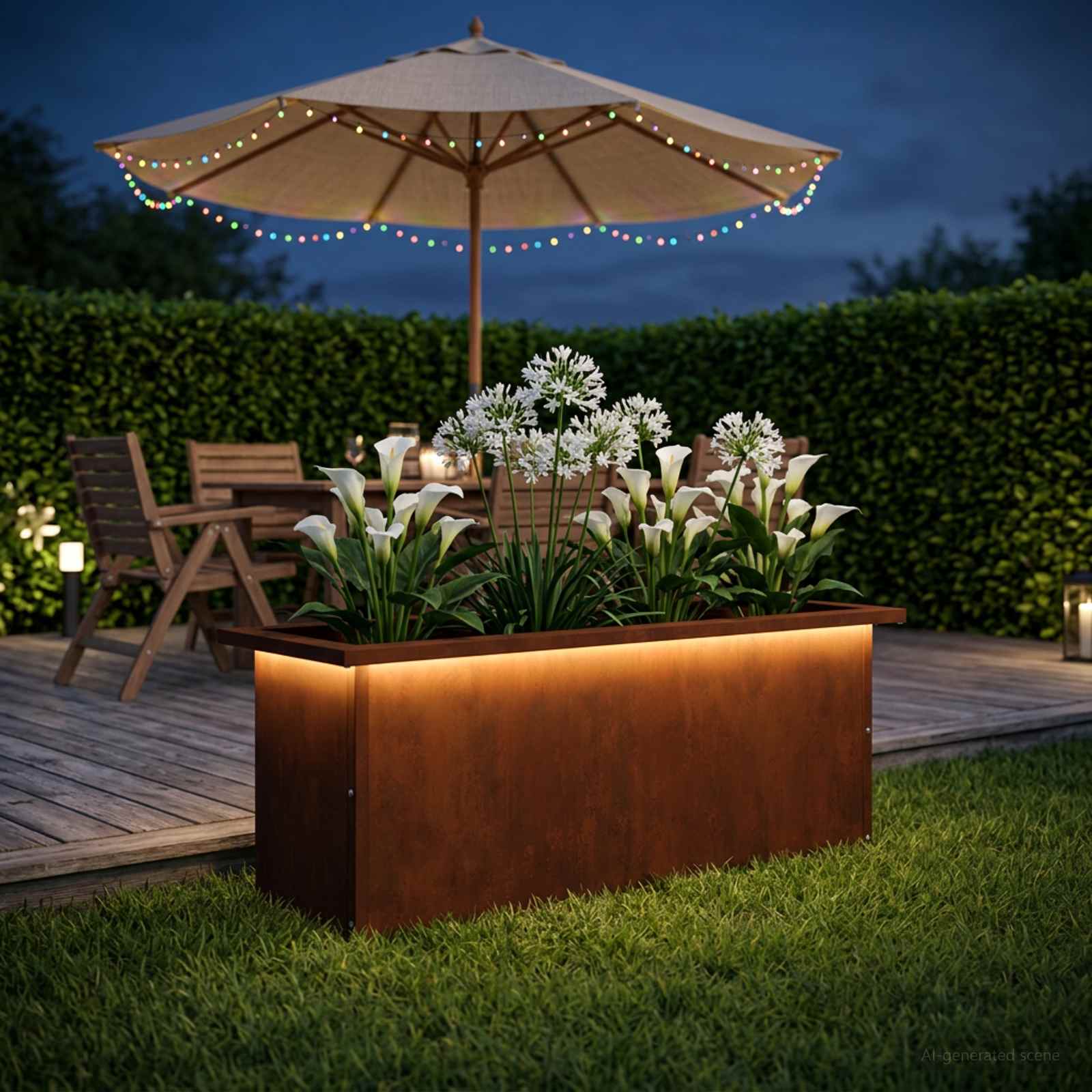 Plantenbak met led Roestkleurig 30 x 80 x 30 cm weervast staal image 1