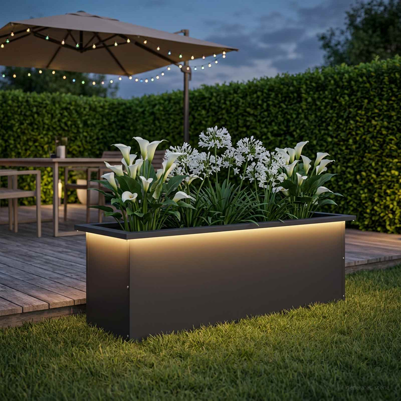 Plantenbak met led Zwart 30 x 100 x 30 cm Staal image 1