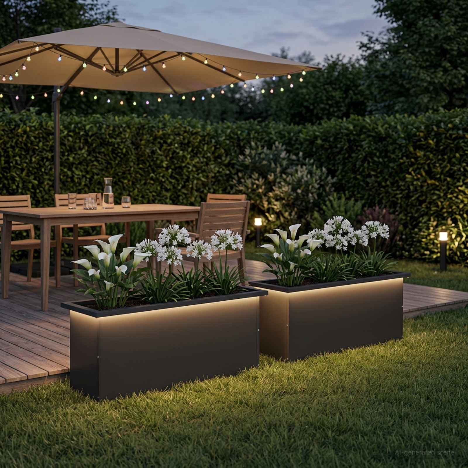 Plantenbak met led 2 st Zwart 30 x 100 x 30 cm Staal image 1
