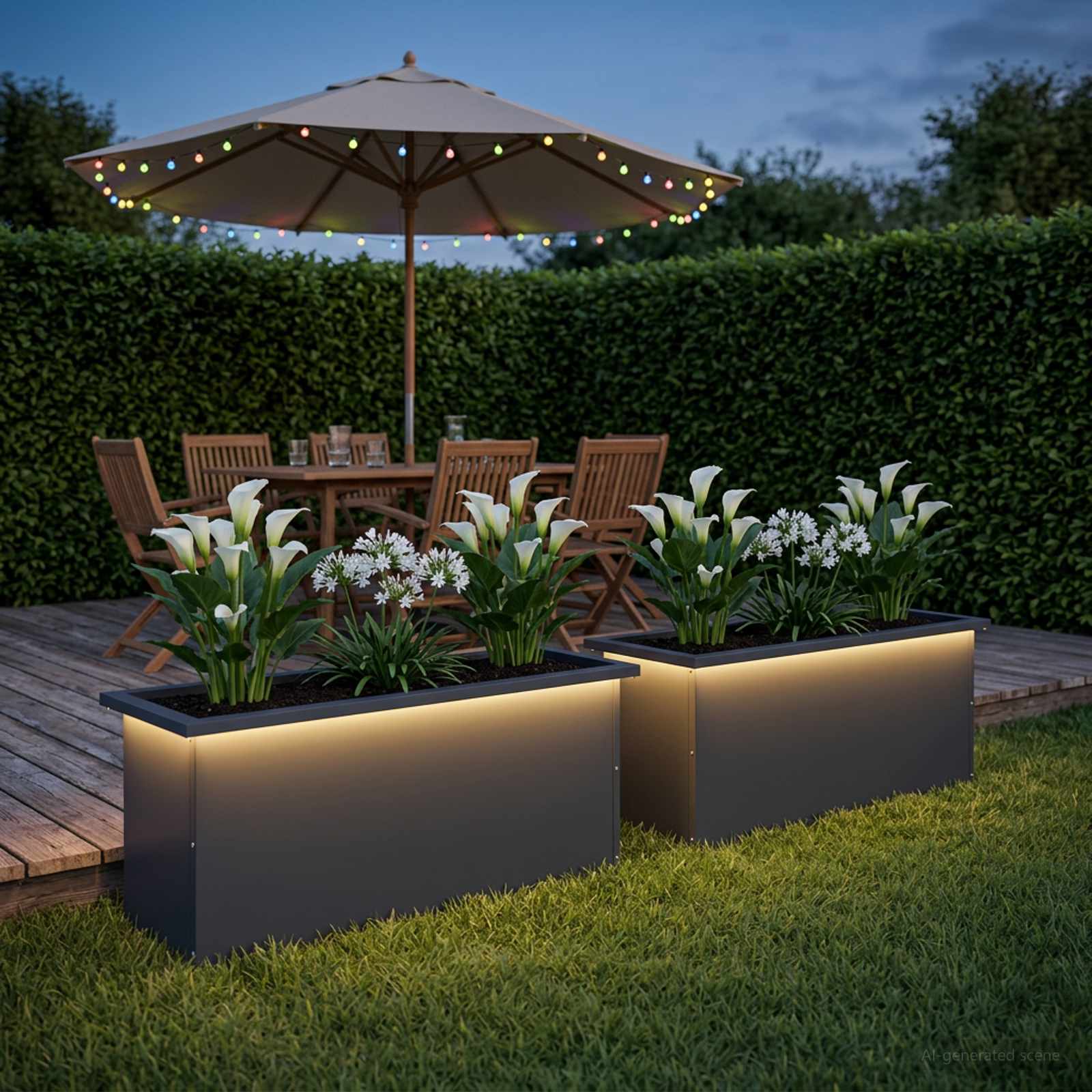 Plantenbak met led 2 st Antraciet 30 x 100 x 30 cm Staal image 1
