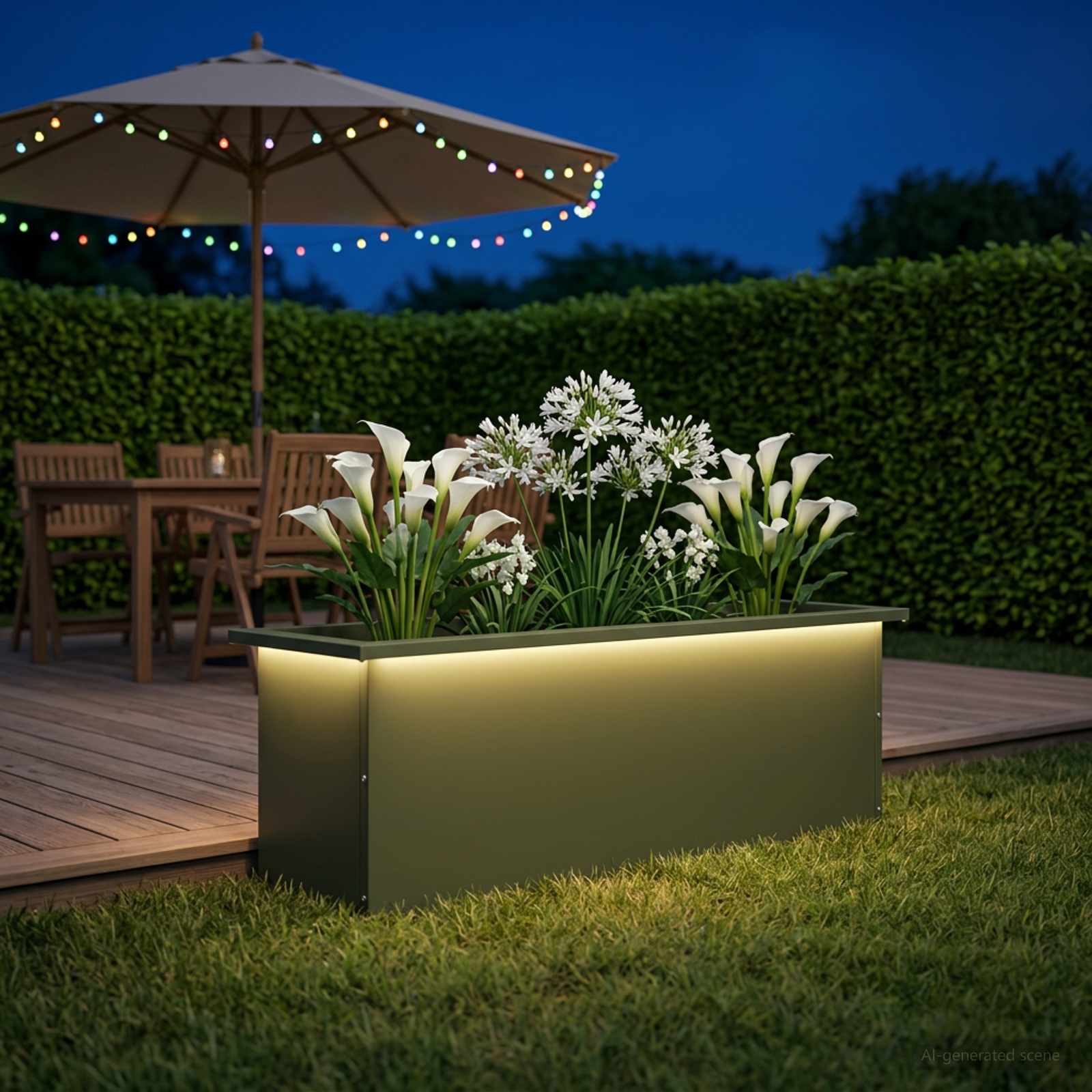 Plantenbak met led Olijfgroen 30 x 100 x 30 cm Staal image 1