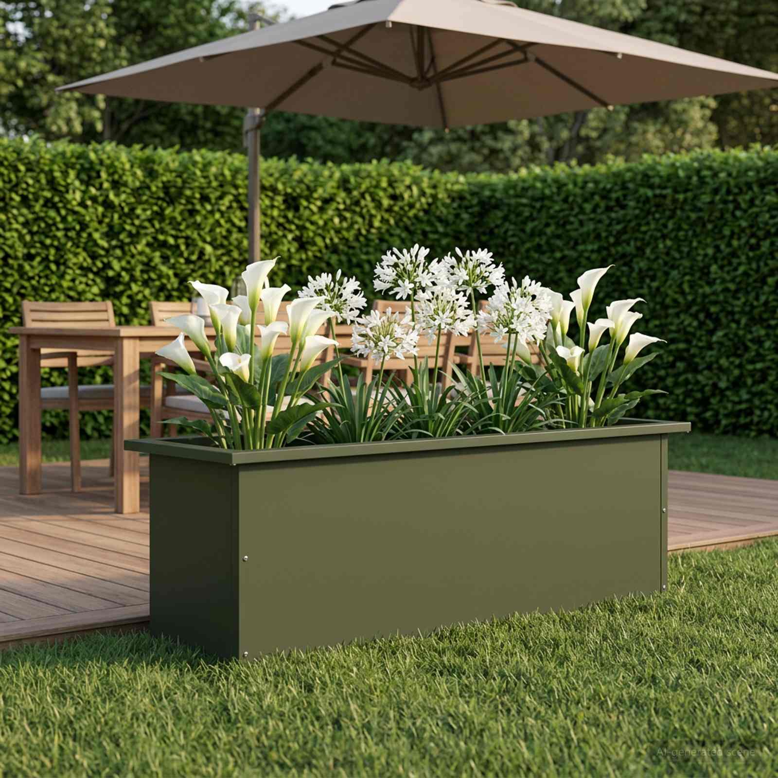 Plantenbak met led Olijfgroen 30 x 100 x 30 cm Staal image 3