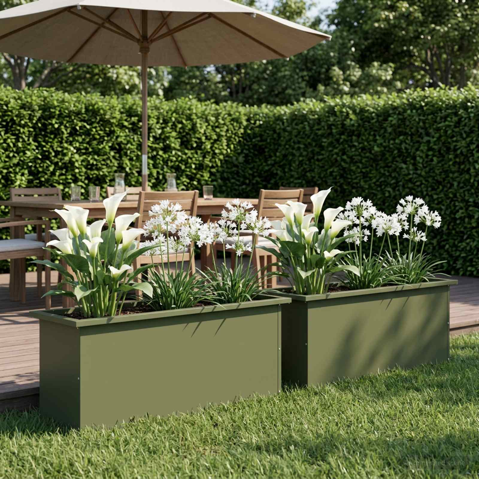 Plantenbak met led 2 st Olijfgroen 30 x 100 x 30 cm Staal image 3