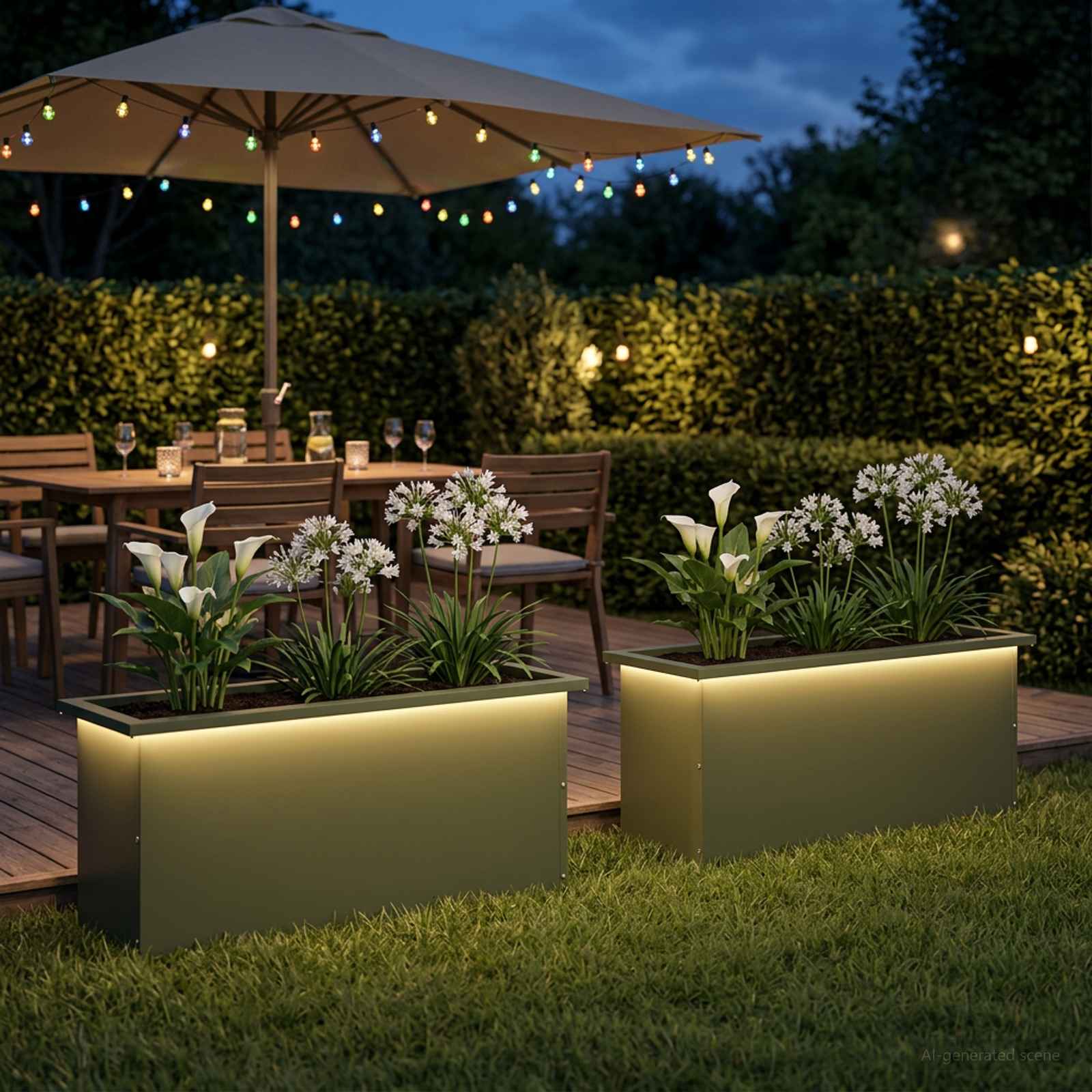 Plantenbak met led 2 st Olijfgroen 30 x 100 x 30 cm Staal image 1