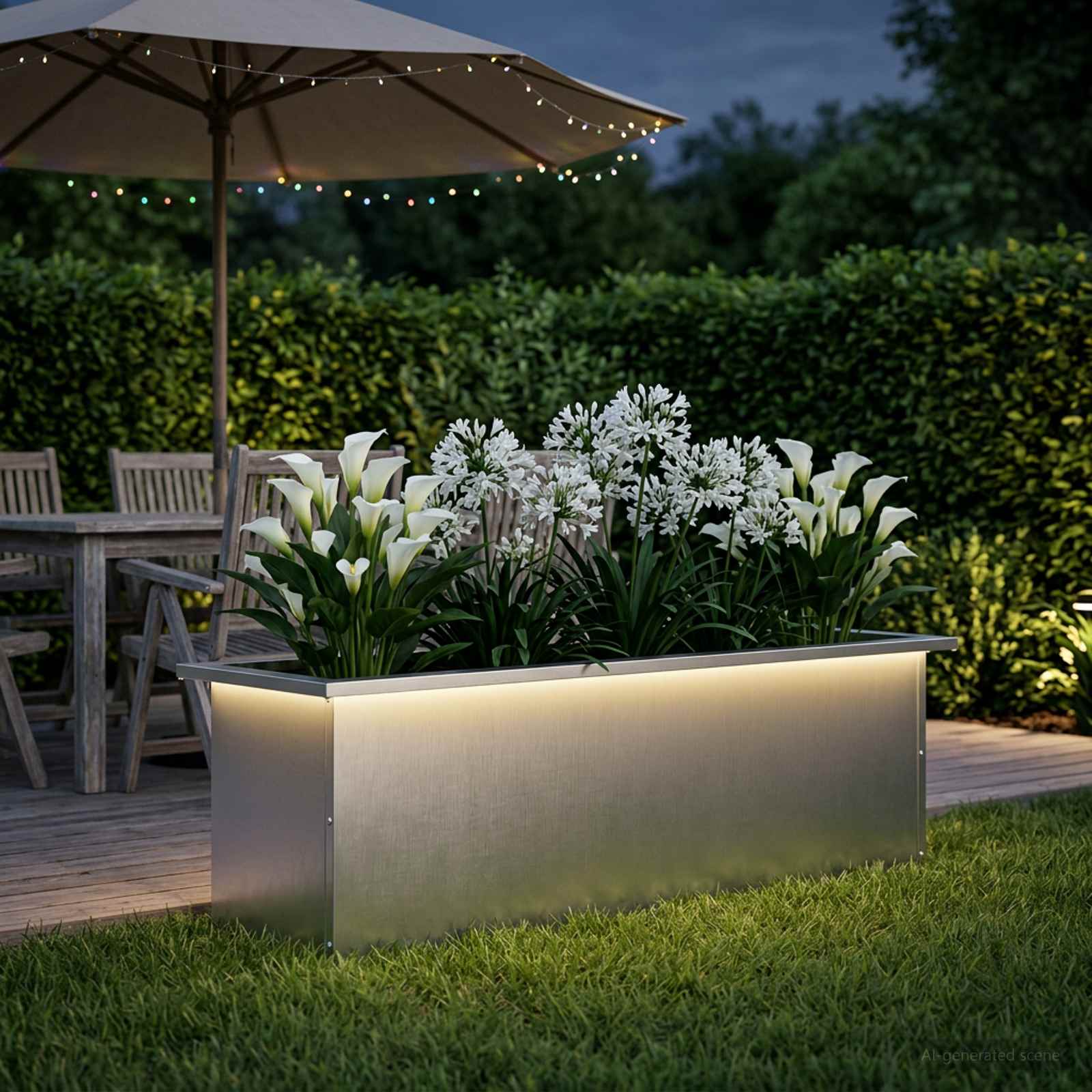 Plantenbak met led zilver 30 x 100 x 30 cm Roestvrij staal image 3
