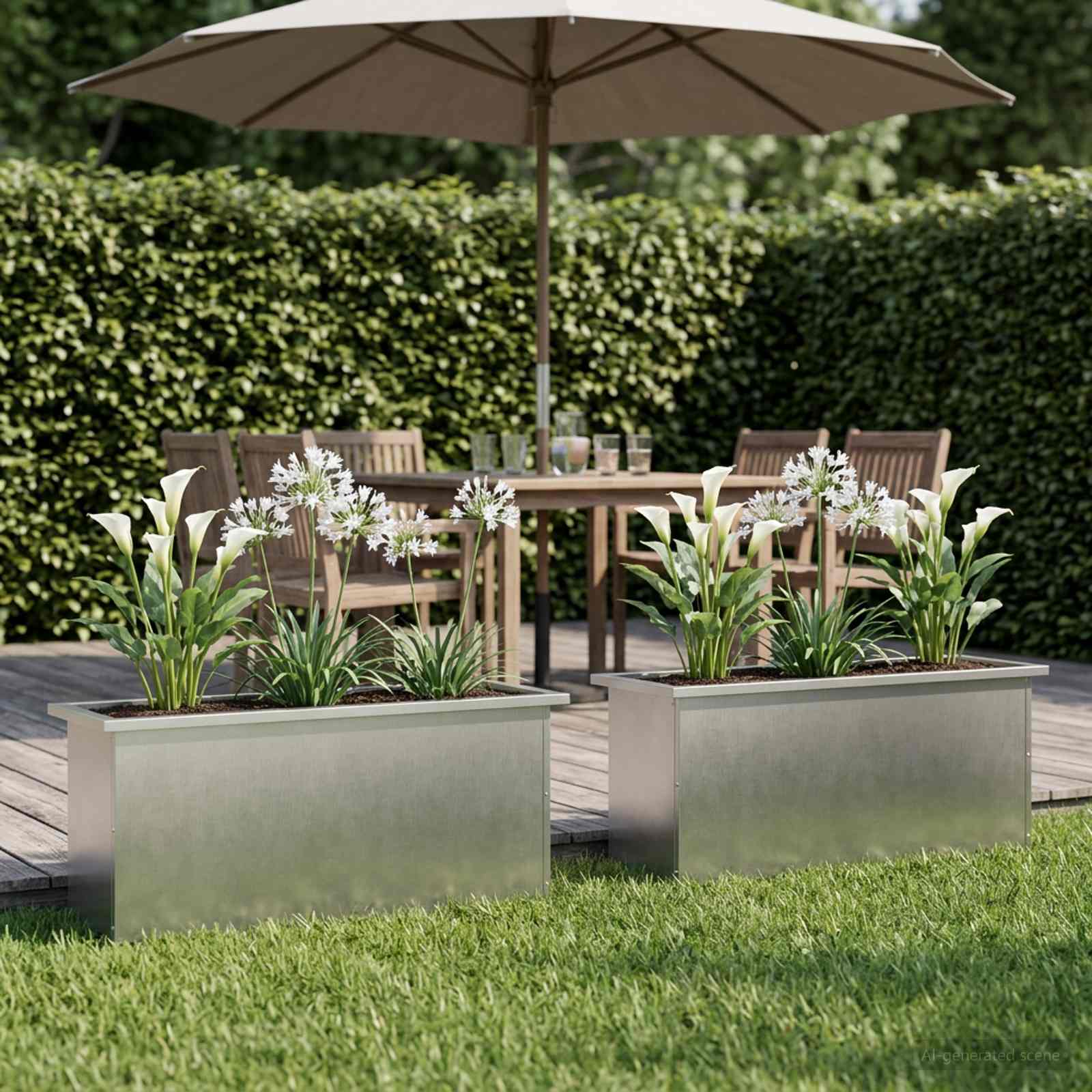 Plantenbak met led 2 st zilver 30 x 100 x 30 cm Roestvrij staal image 1