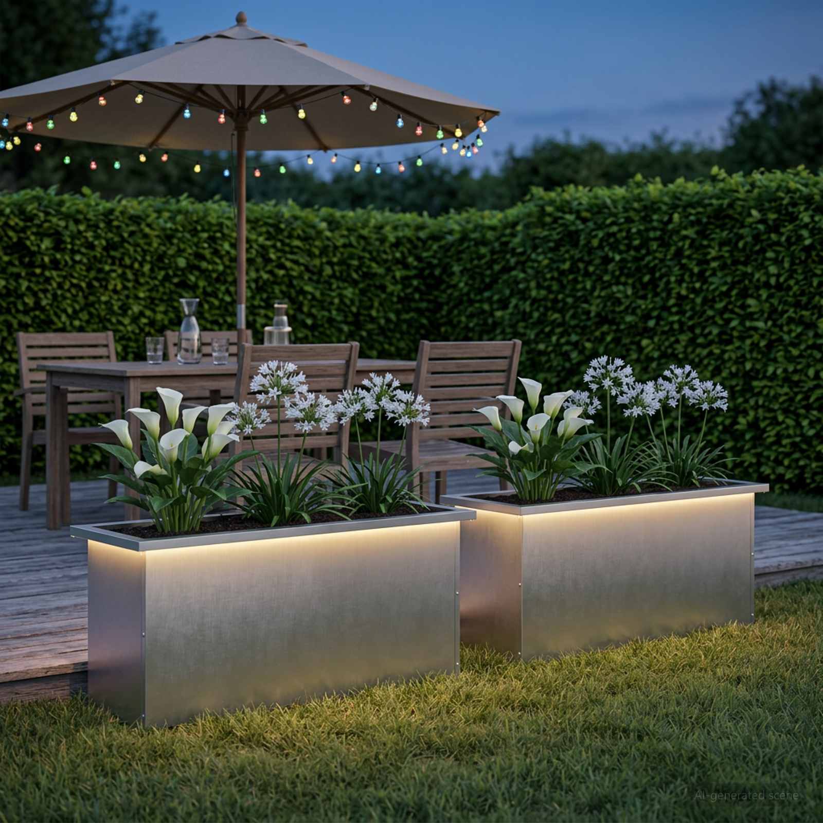 Plantenbak met led 2 st zilver 30 x 100 x 30 cm Roestvrij staal image 3
