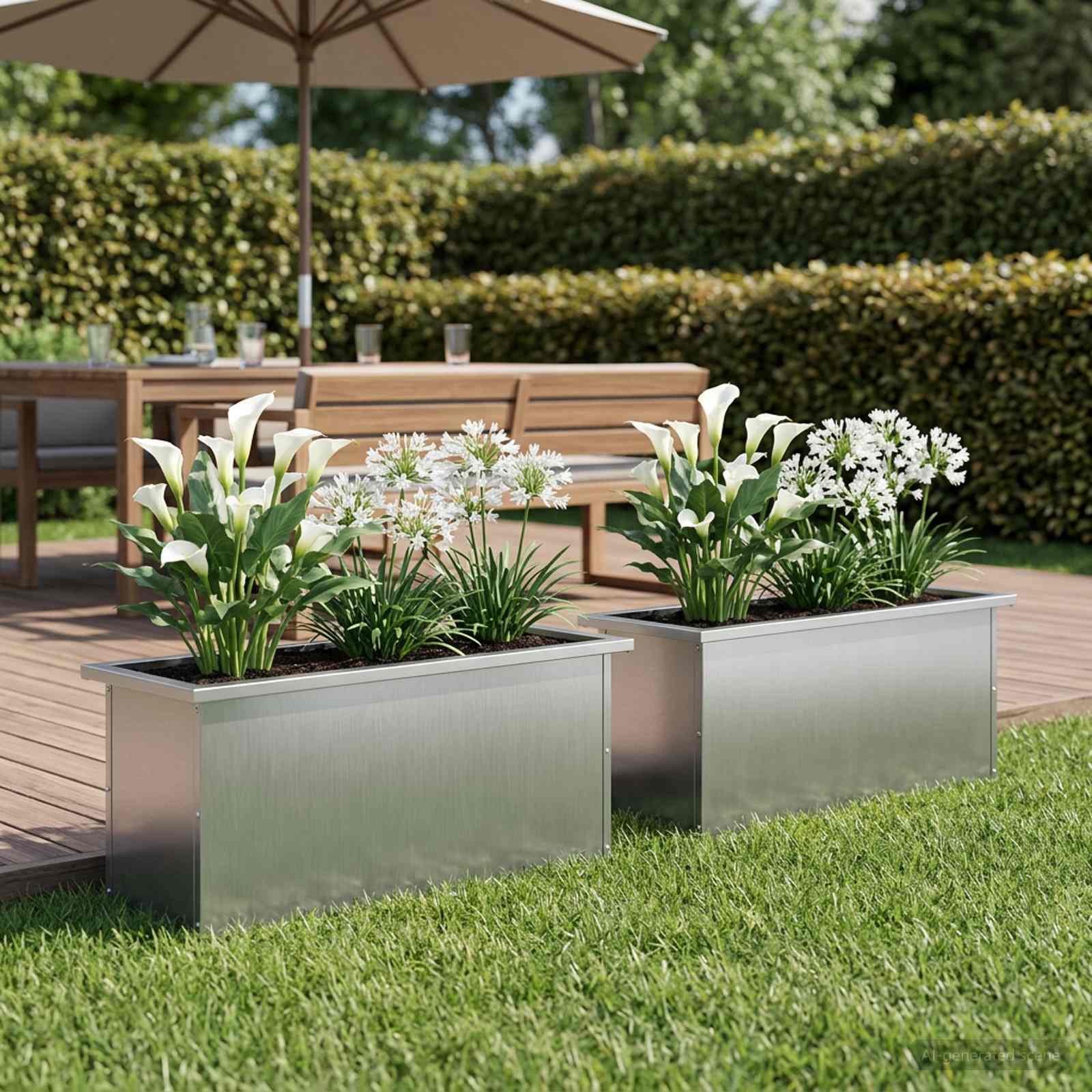 Plantenbak met led 2 st zilver 30 x 100 x 30 cm image 1