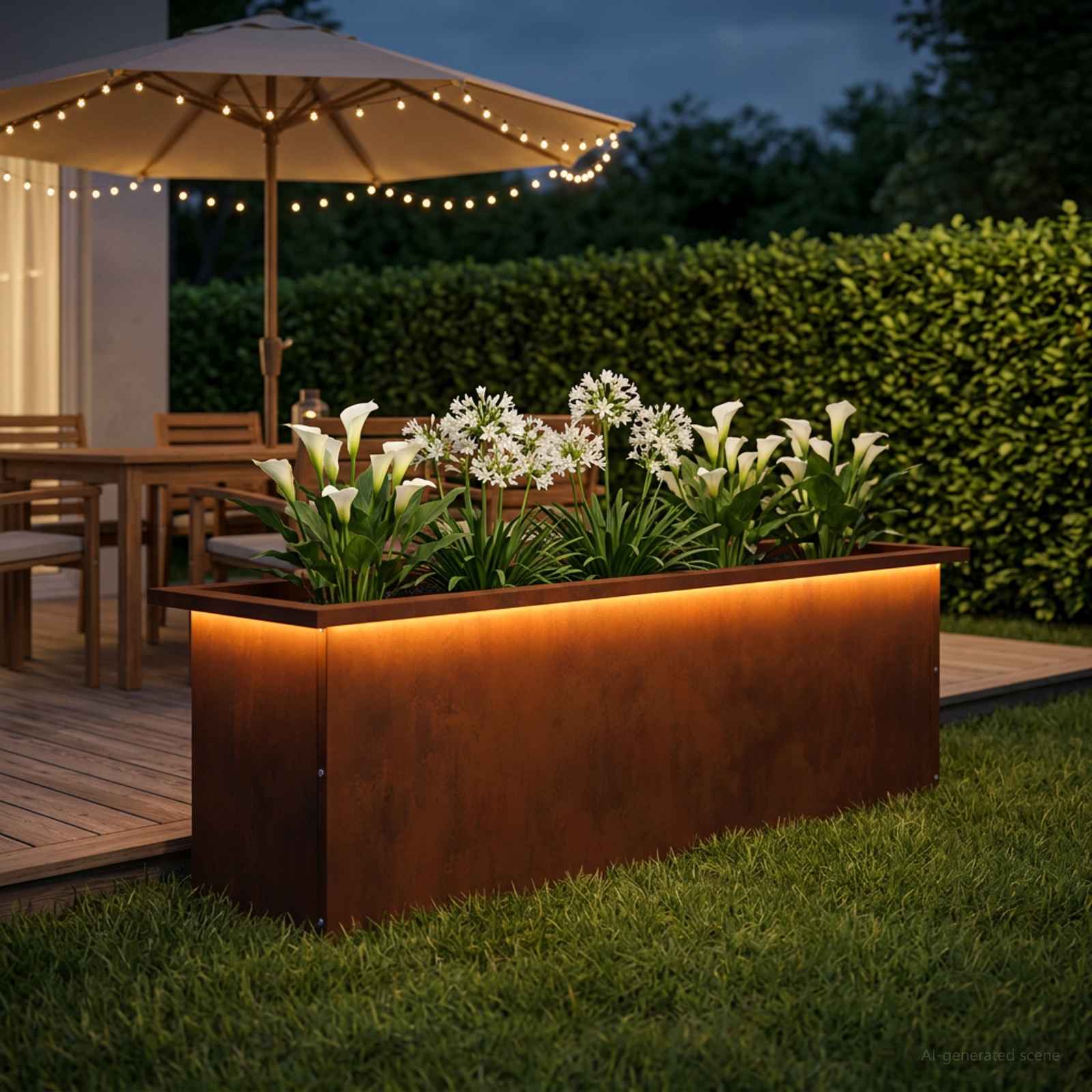 Plantenbak met led Roestkleurig 30 x 100 x 30 cm weervast staal image 1